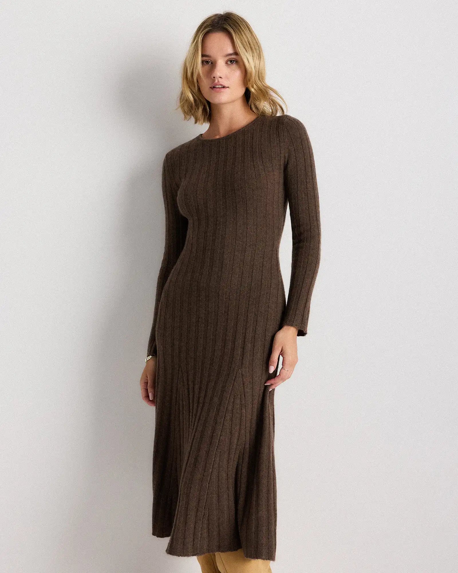 Mongolian Cashmere Wide-Rib Midi Dress