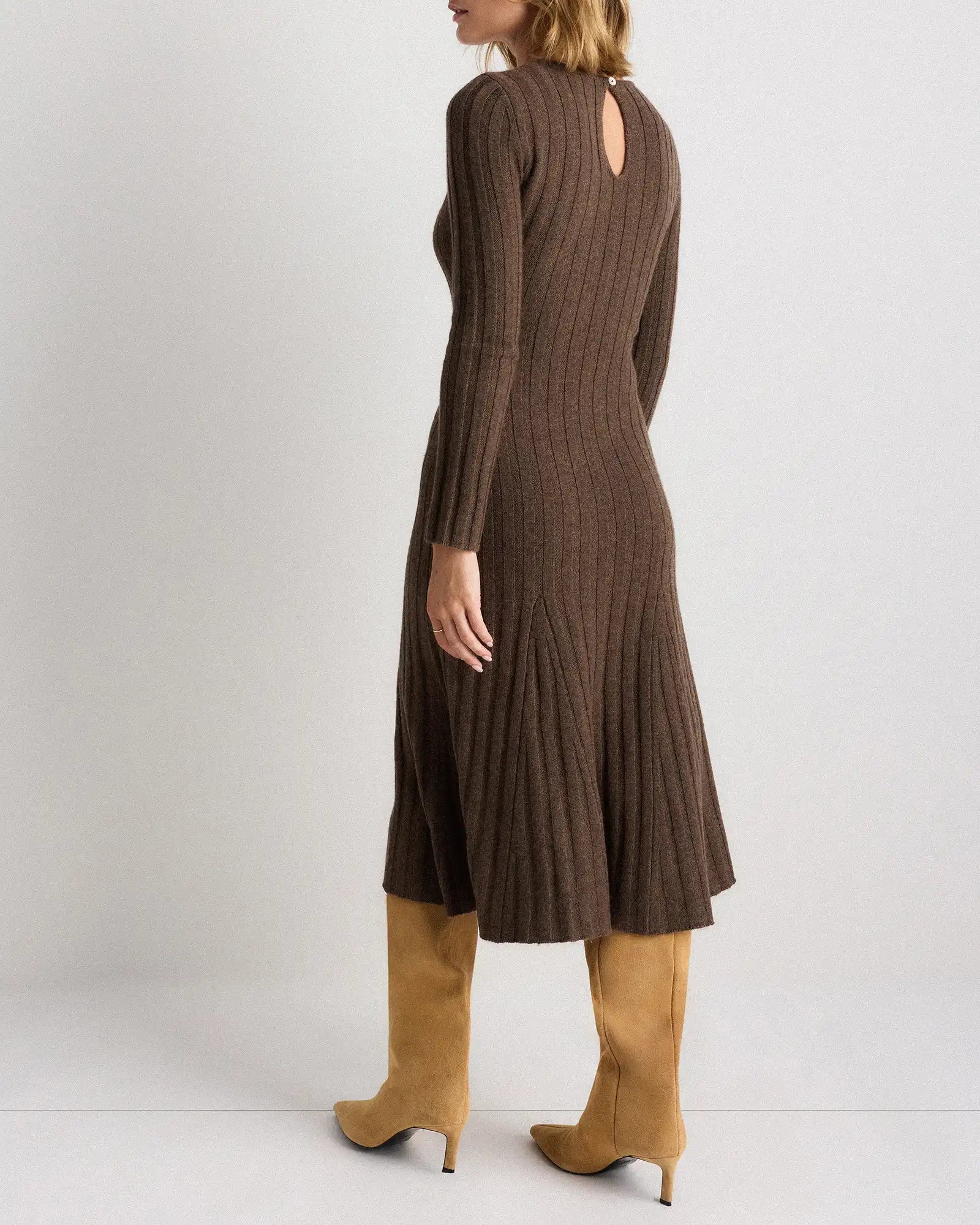 Mongolian Cashmere Wide-Rib Midi Dress