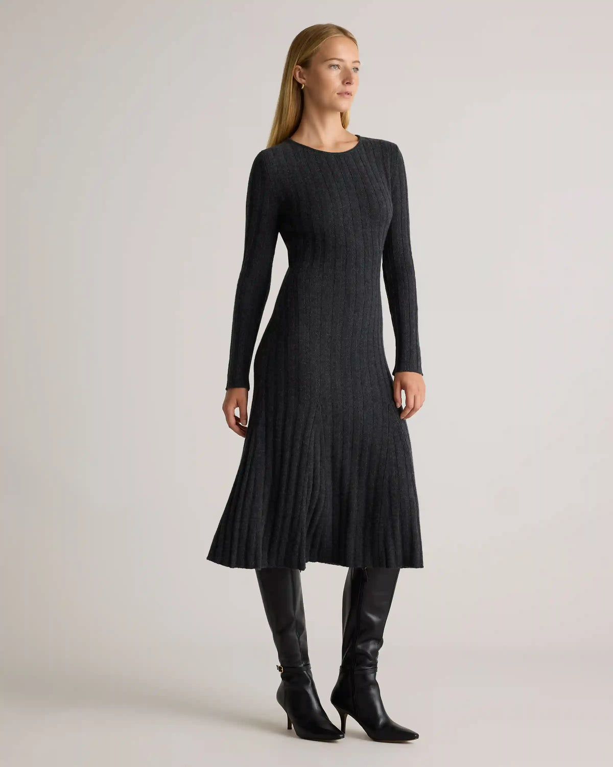 Mongolian Cashmere Wide-Rib Midi Dress