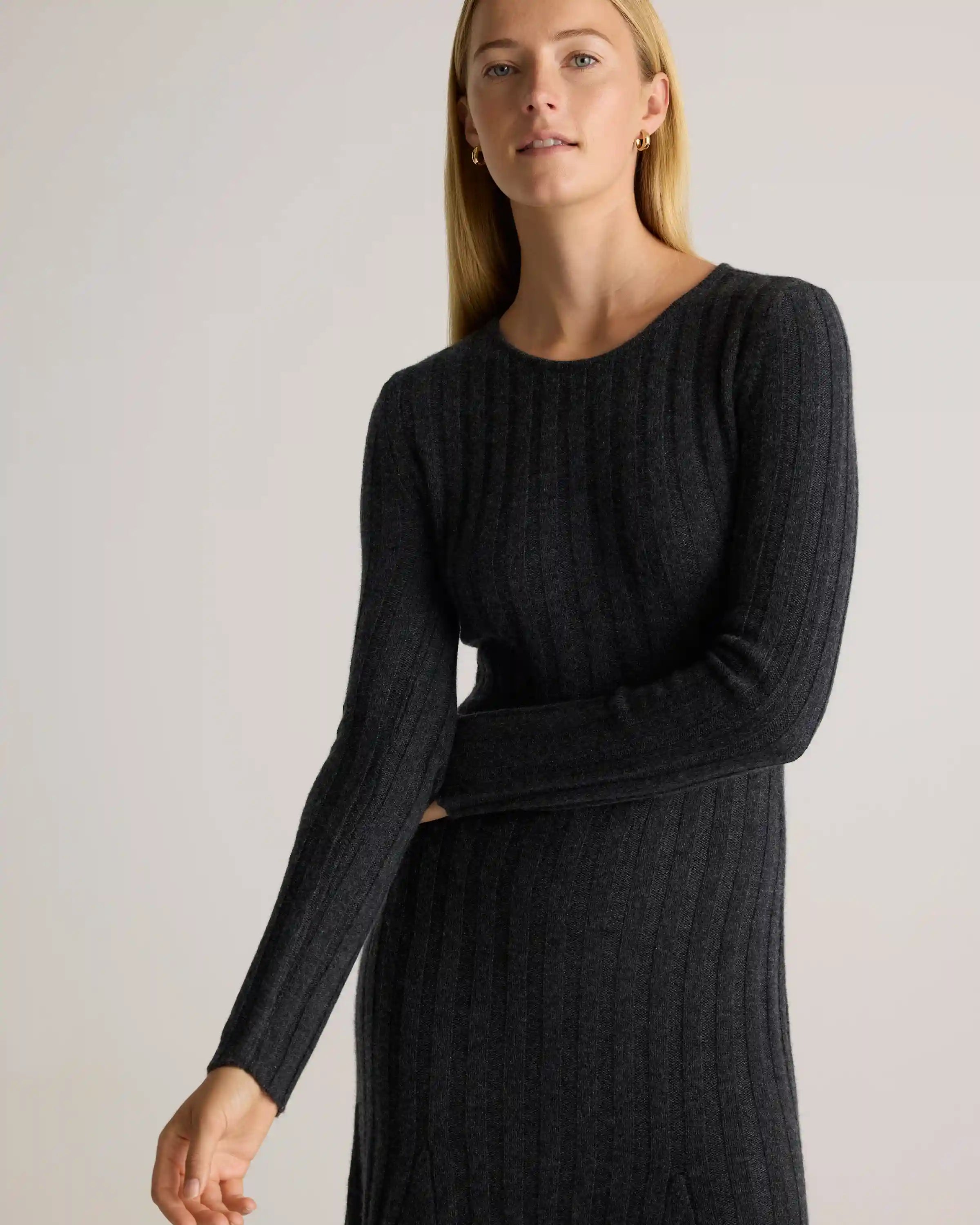 Mongolian Cashmere Wide-Rib Midi Dress
