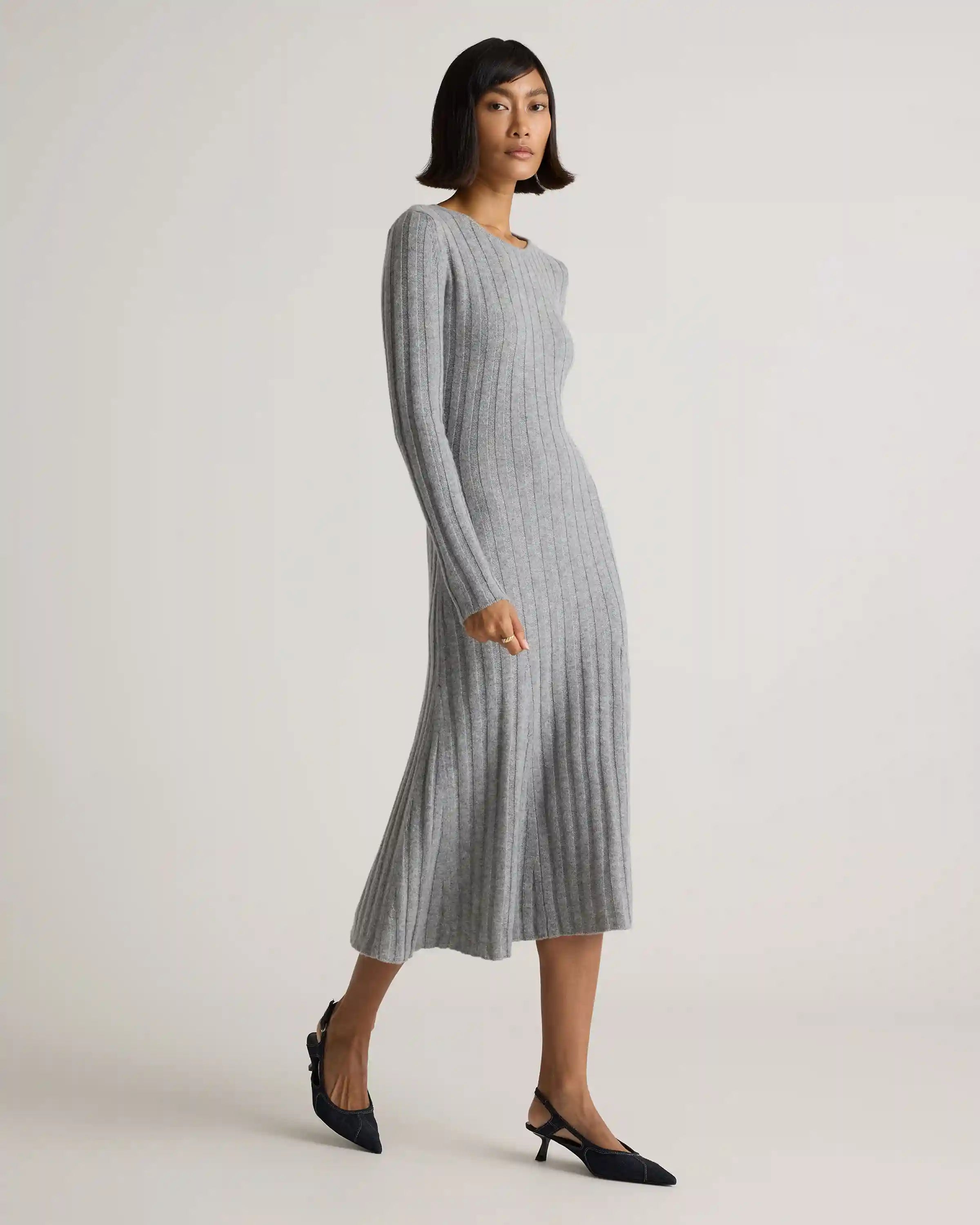 Mongolian Cashmere Wide-Rib Midi Dress