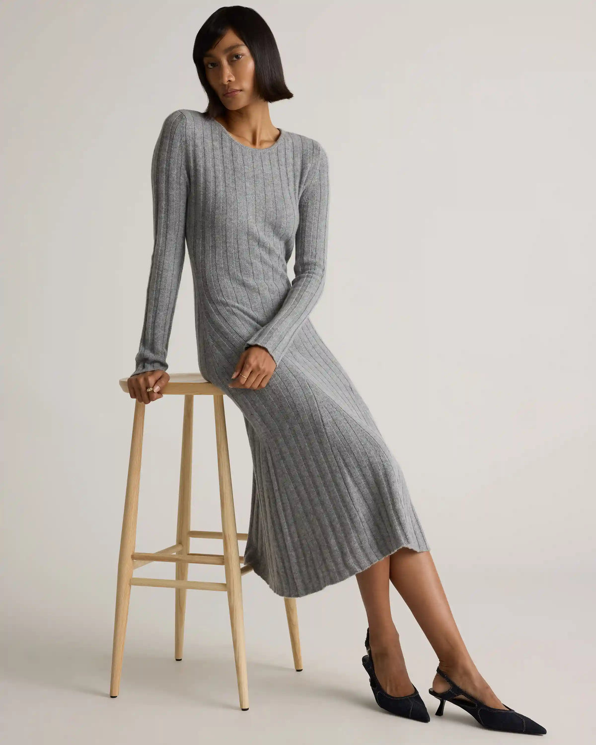 Mongolian Cashmere Wide-Rib Midi Dress