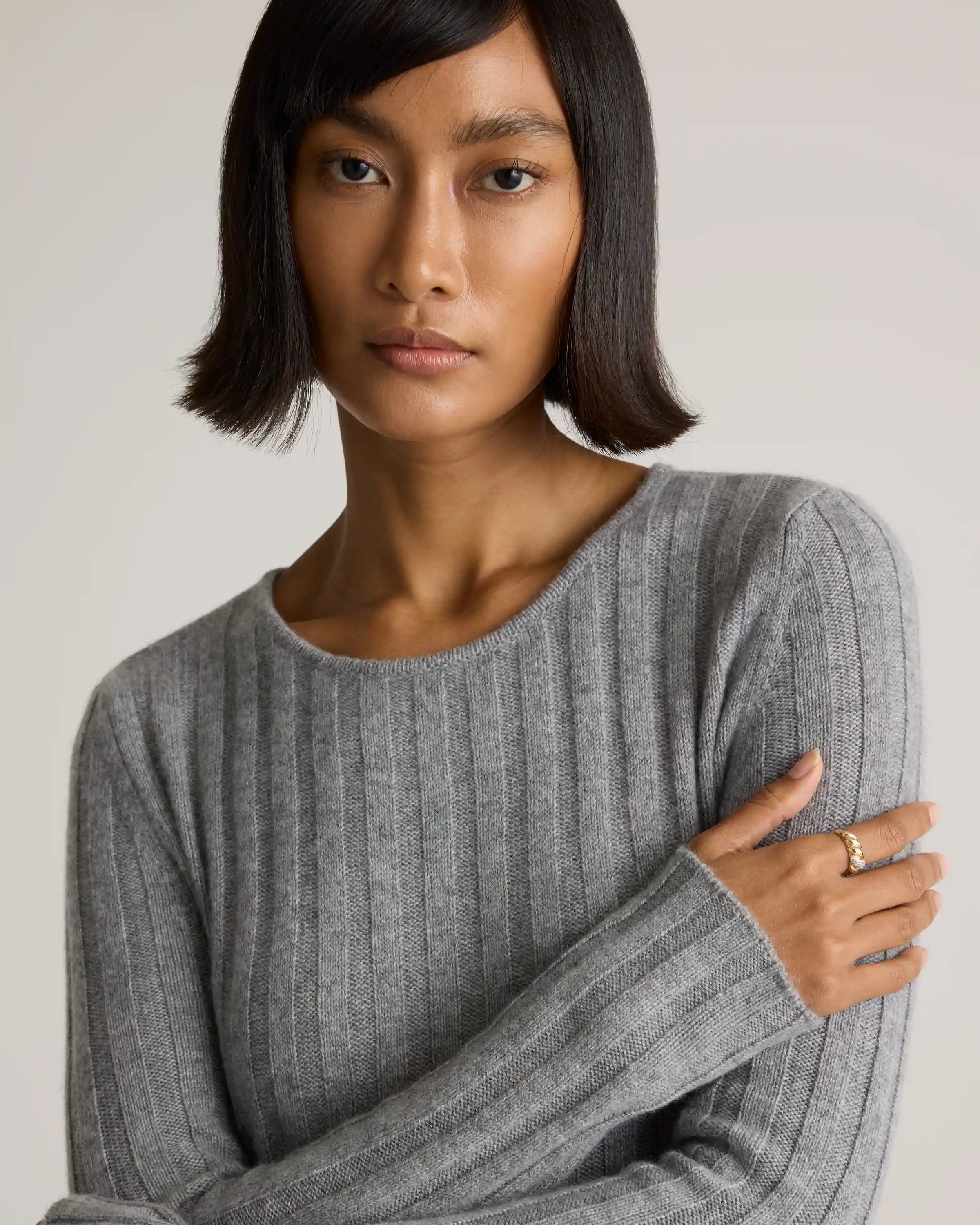Mongolian Cashmere Wide-Rib Midi Dress