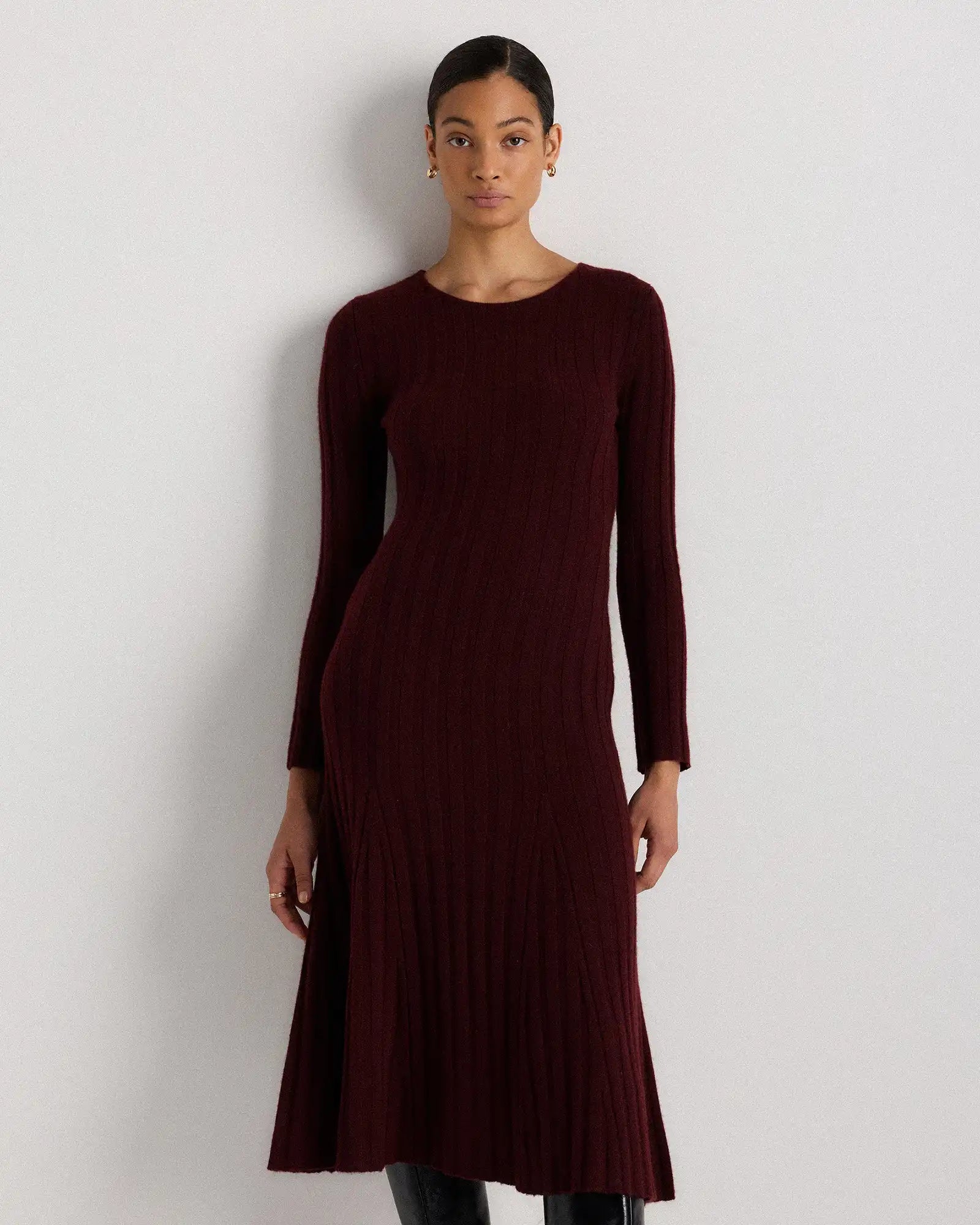 Mongolian Cashmere Wide-Rib Midi Dress