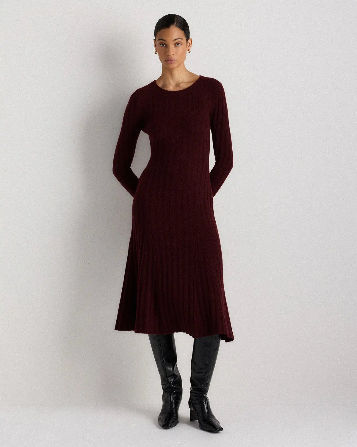 Mongolian Cashmere Wide-Rib Midi Dress