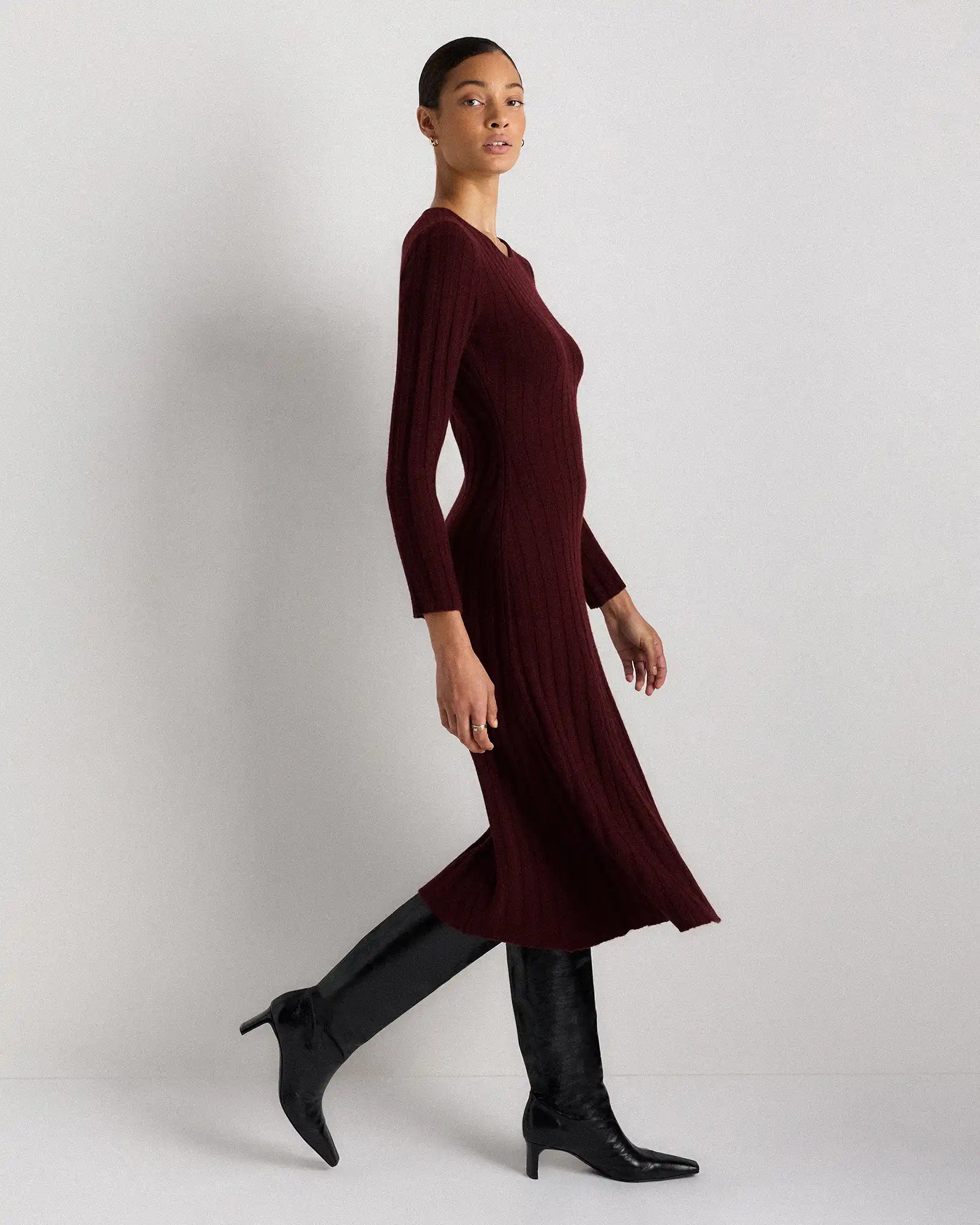 Mongolian Cashmere Wide-Rib Midi Dress