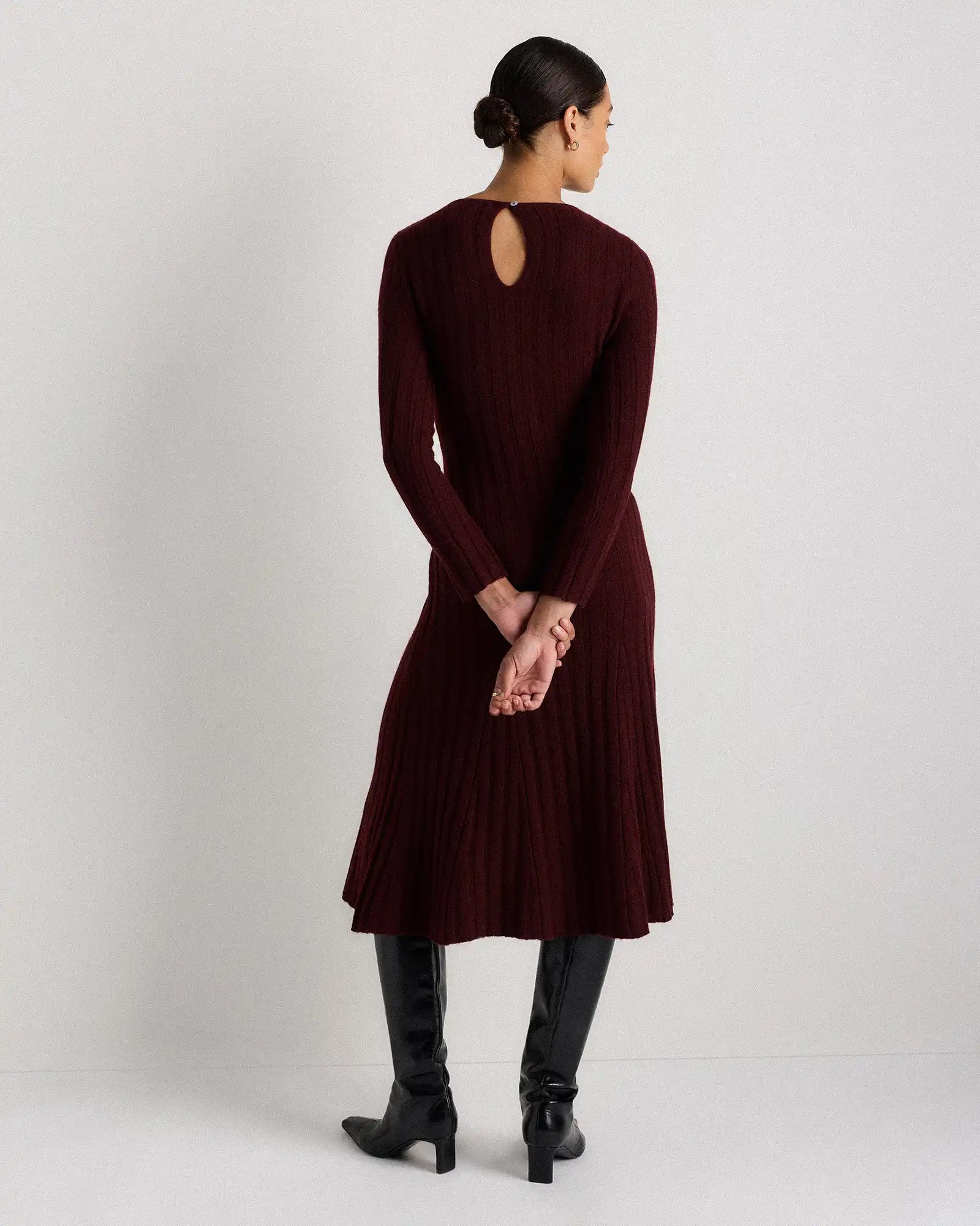 Mongolian Cashmere Wide-Rib Midi Dress