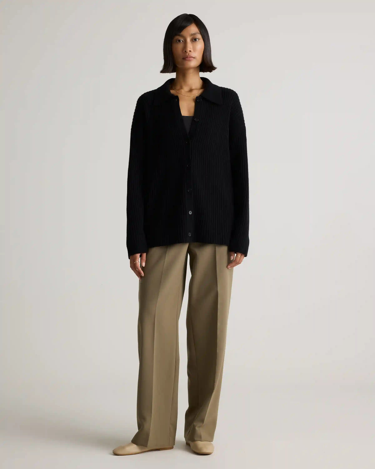 Mongolian Cashmere Wide-Rib Oversized Collared Cardigan