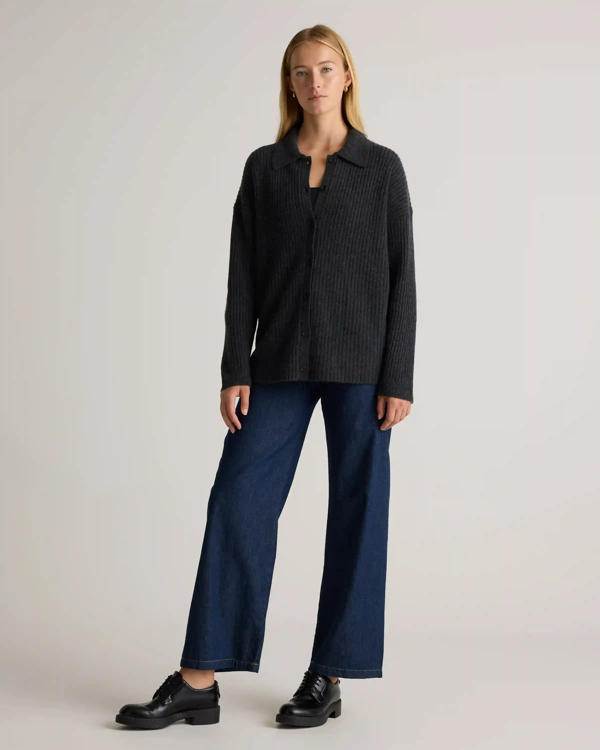 Mongolian Cashmere Wide-Rib Oversized Collared Cardigan