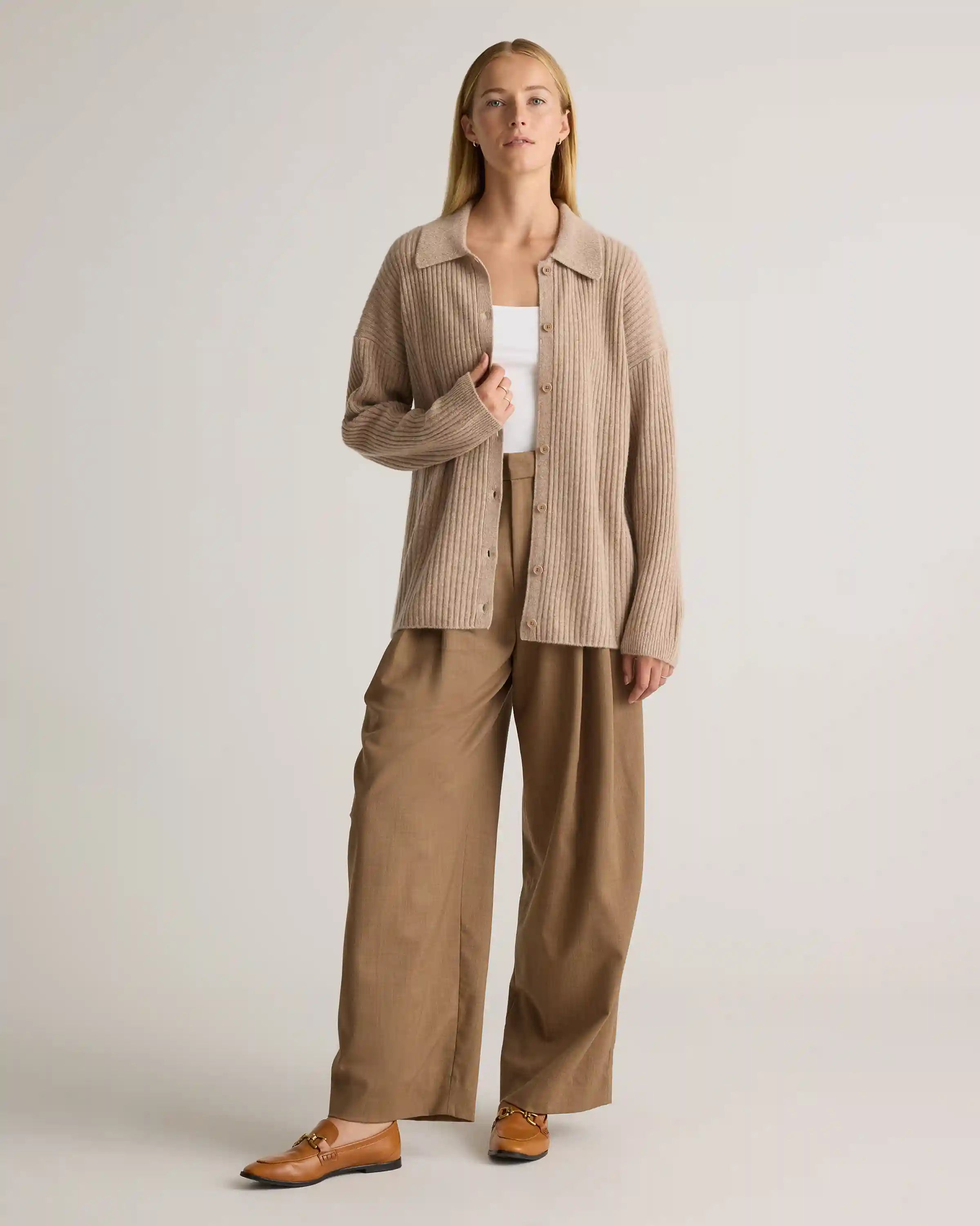 Mongolian Cashmere Wide-Rib Oversized Collared Cardigan