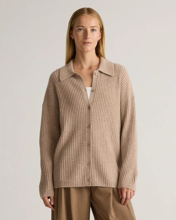 Mongolian Cashmere Wide-Rib Oversized Collared Cardigan