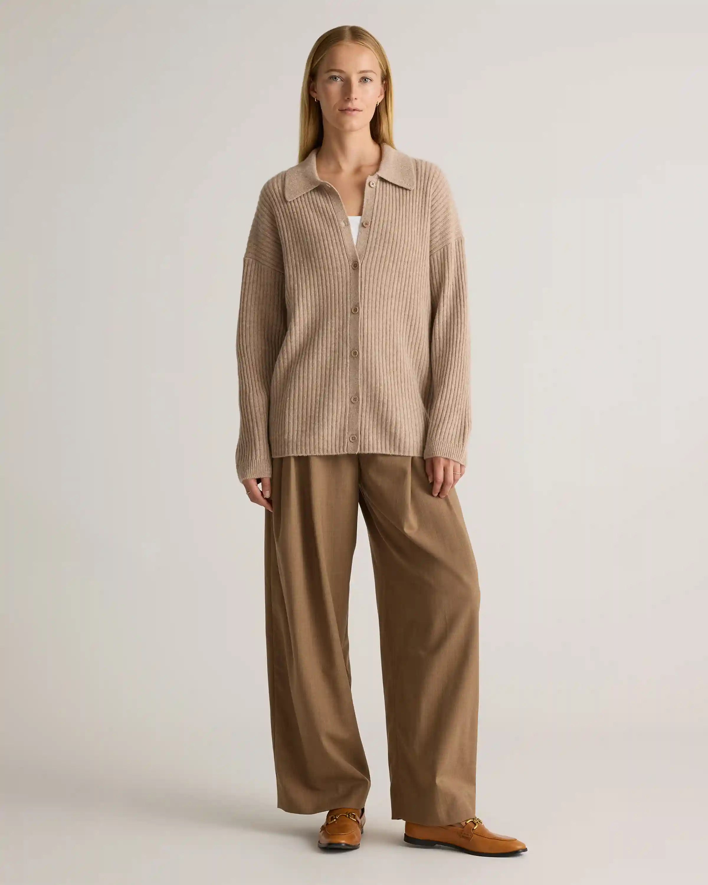 Mongolian Cashmere Wide-Rib Oversized Collared Cardigan