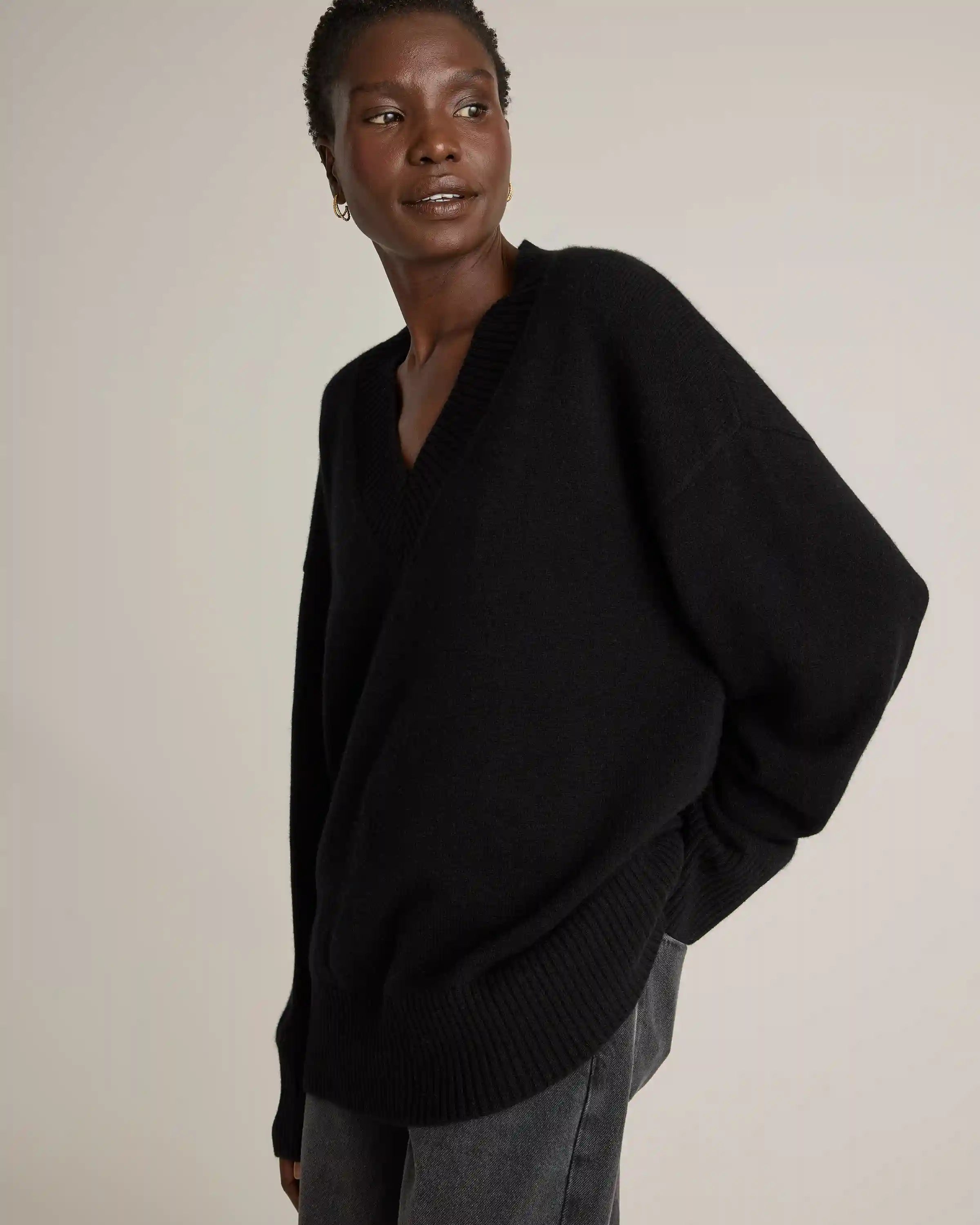 Mongolian Cashmere Oversized V-Neck Sweater