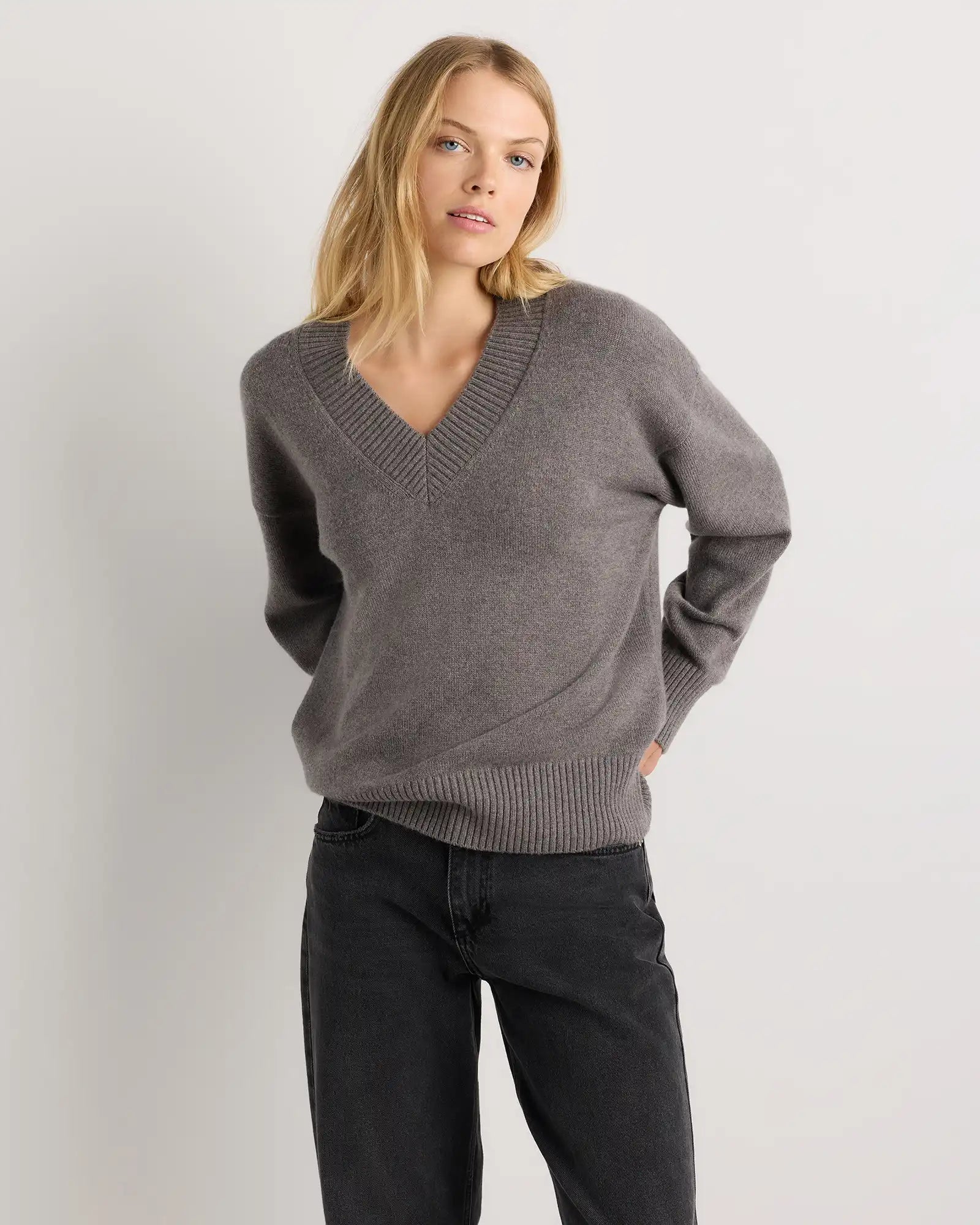 Mongolian Cashmere Oversized V-Neck Sweater