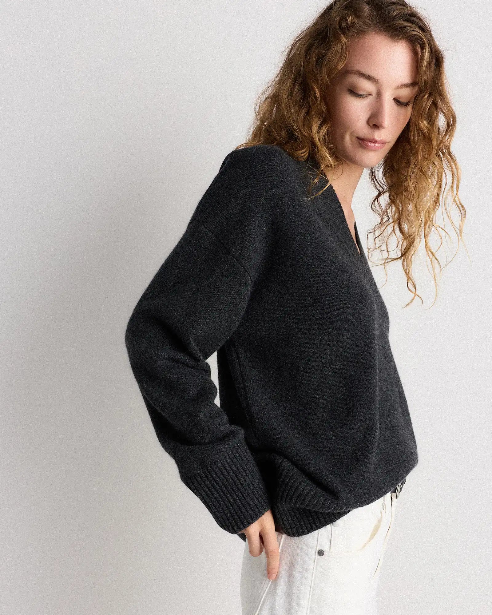 Mongolian Cashmere Oversized V-Neck Sweater