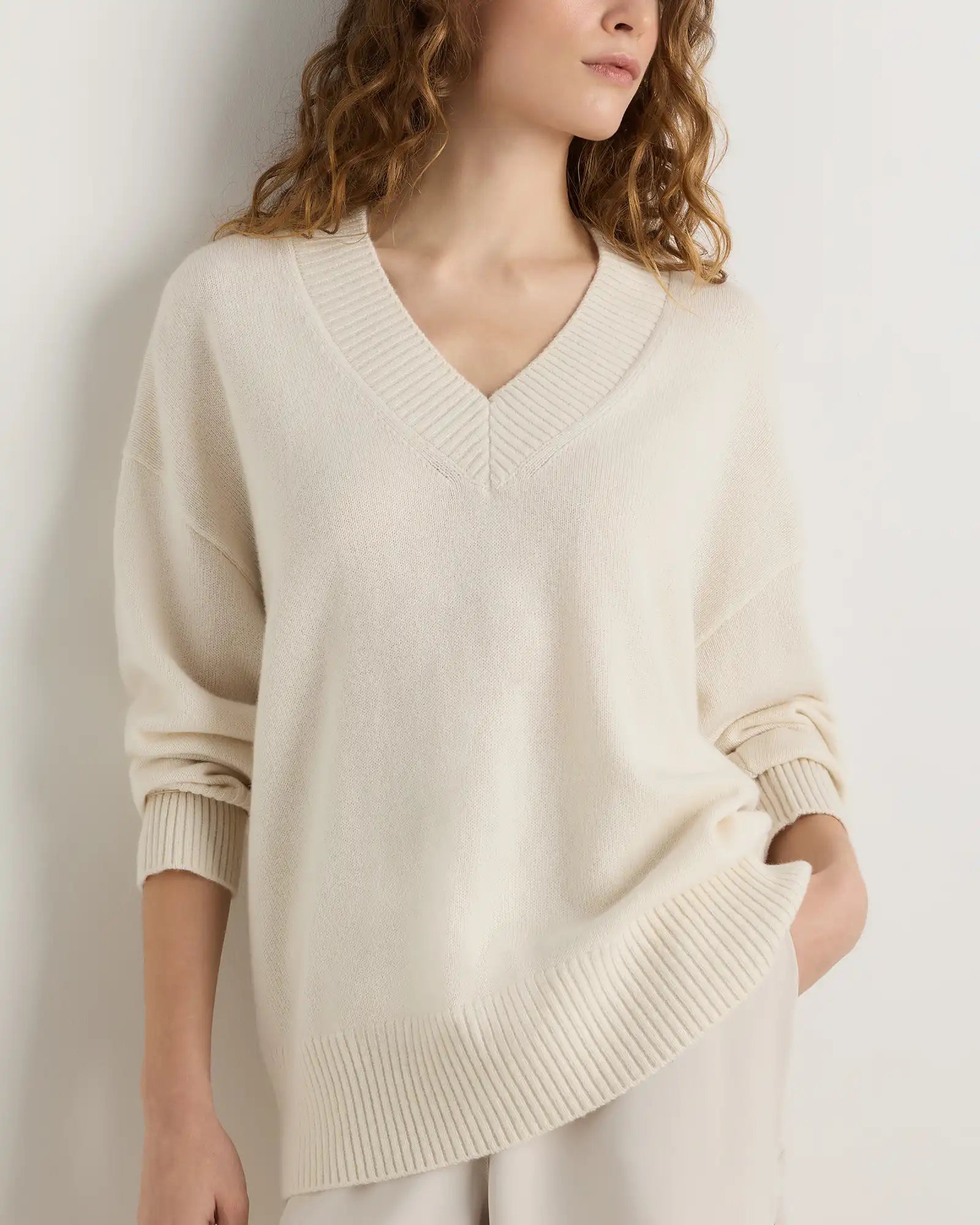 Mongolian Cashmere Oversized V-Neck Sweater