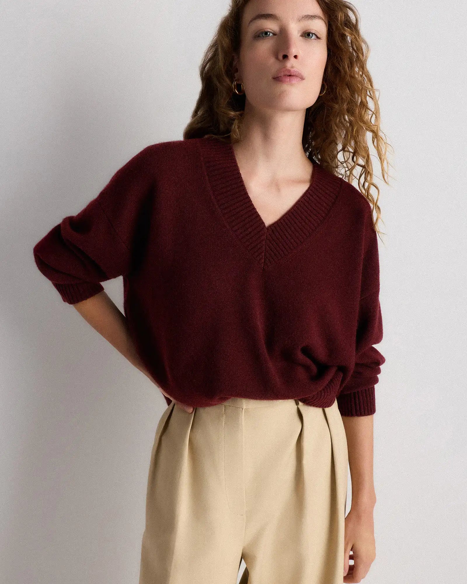 Mongolian Cashmere Oversized V-Neck Sweater
