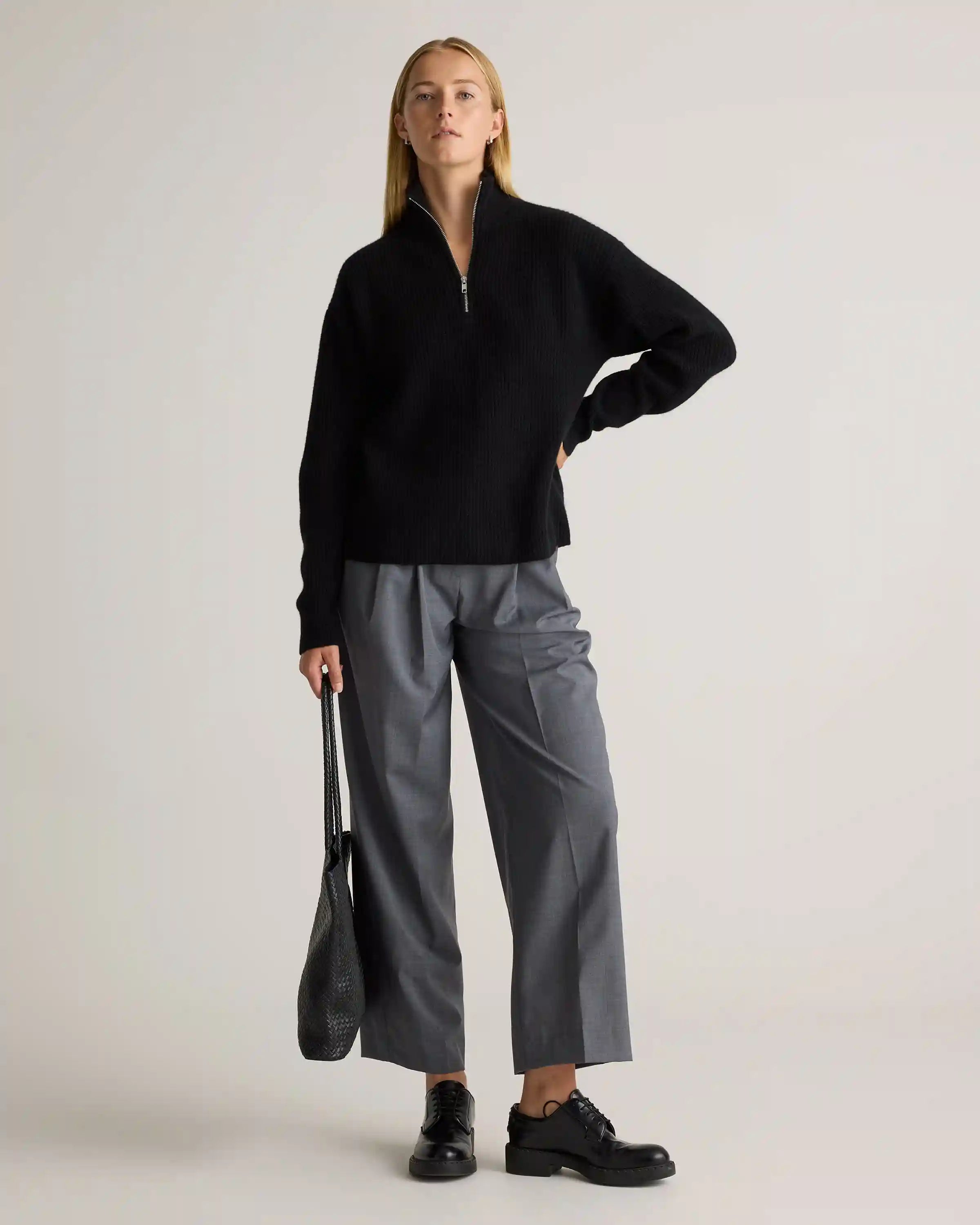 Mongolian Cashmere Fisherman Quarter Zip Sweater