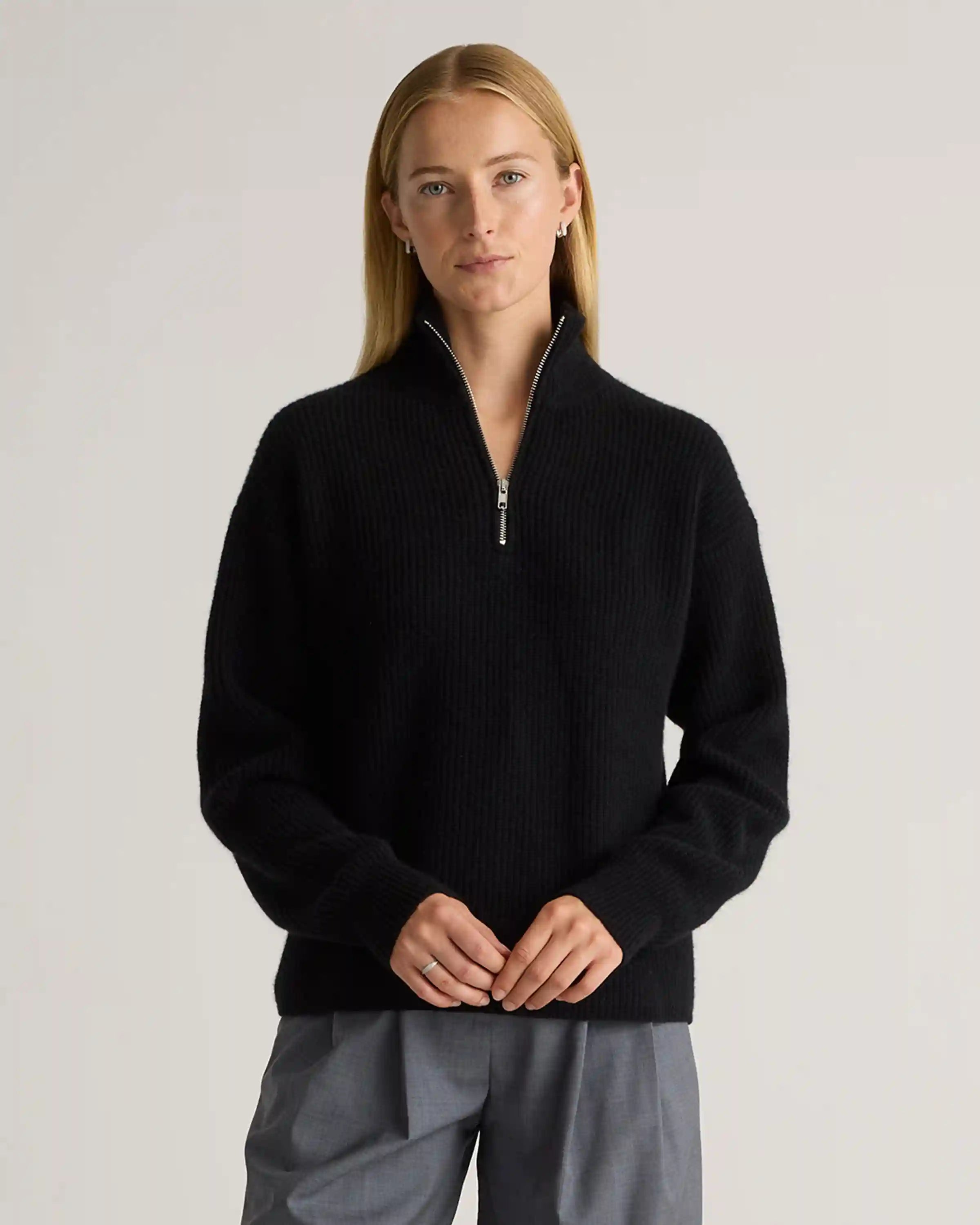 Mongolian Cashmere Fisherman Quarter Zip Sweater