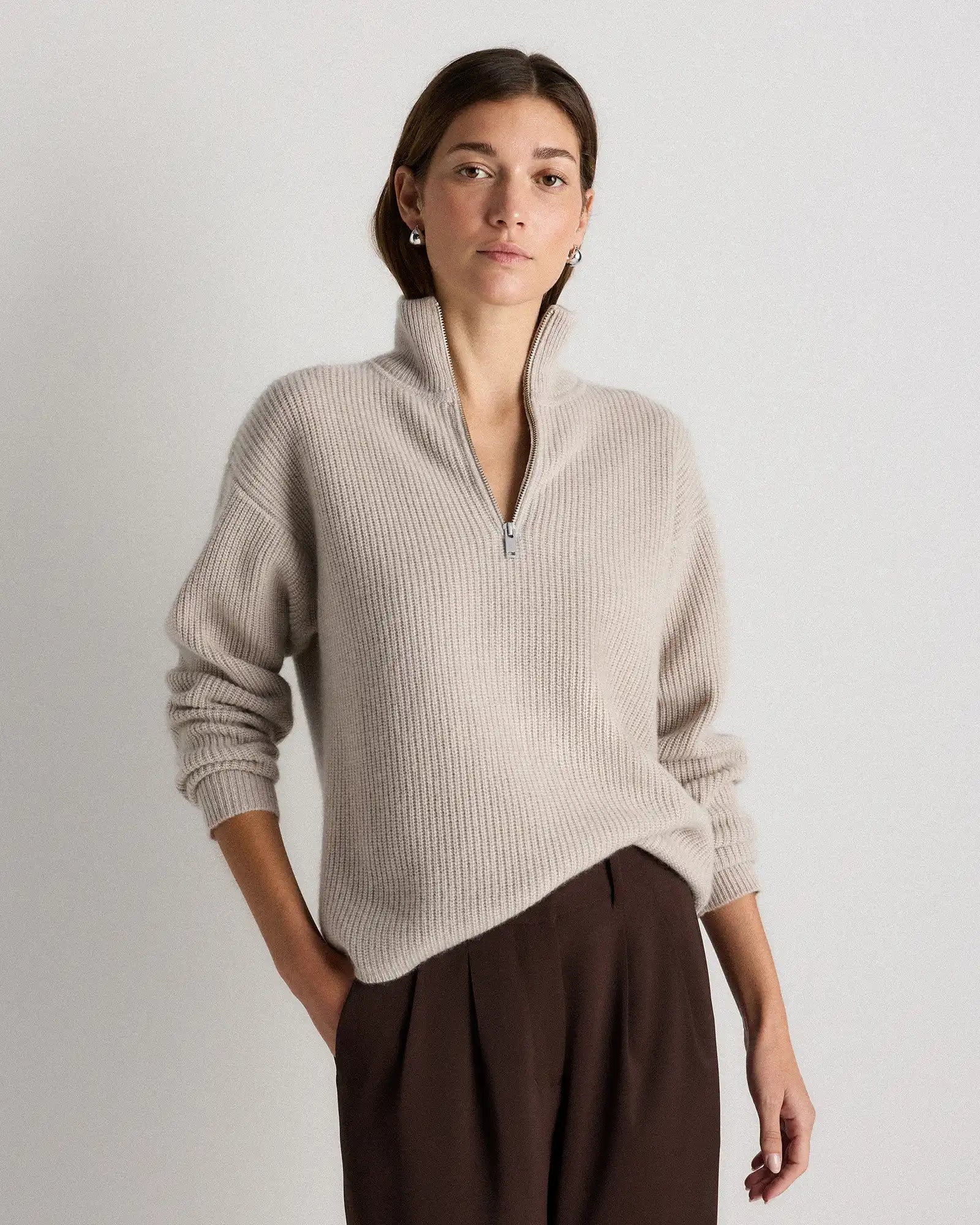 Mongolian Cashmere Fisherman Quarter Zip Sweater