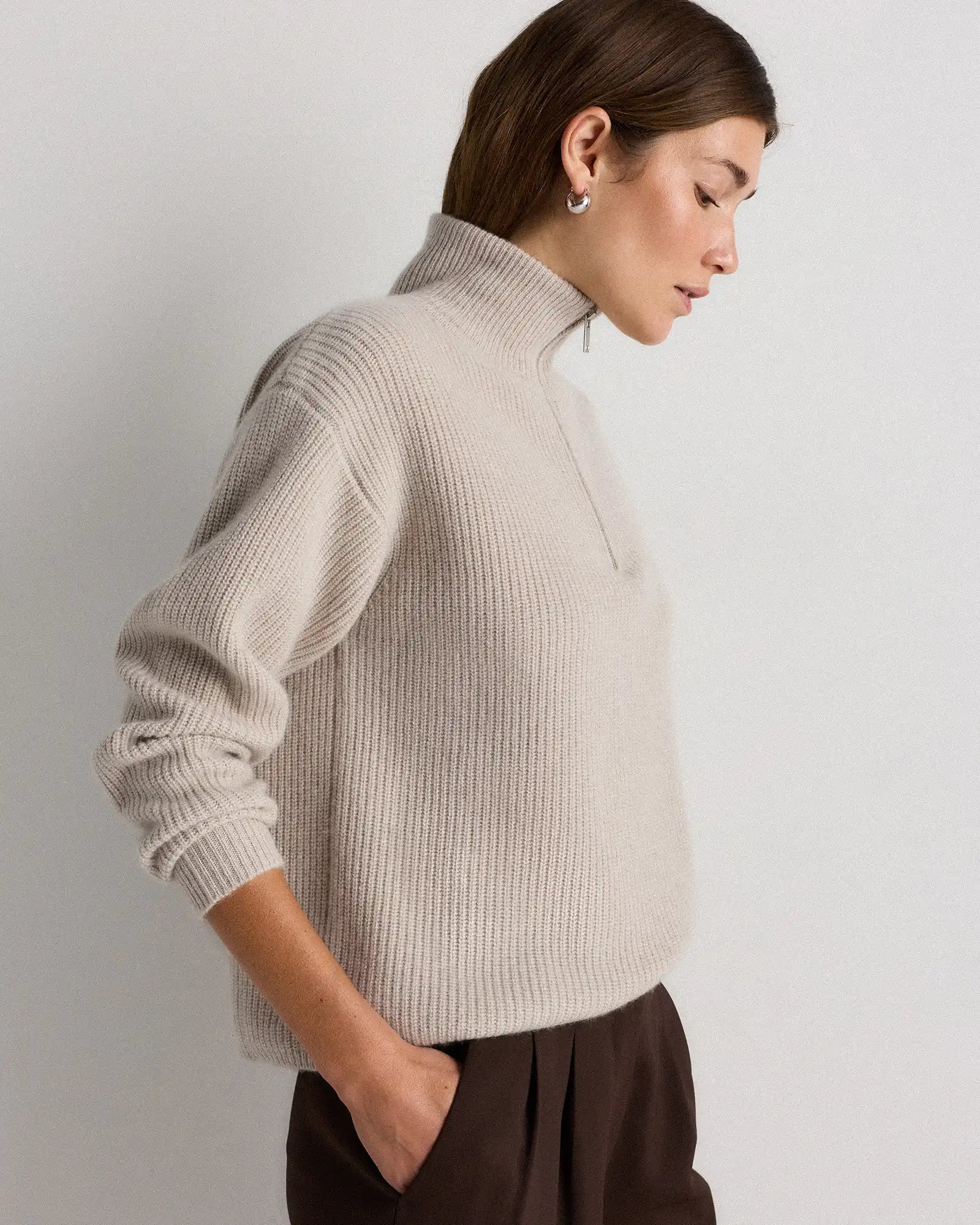 Mongolian Cashmere Fisherman Quarter Zip Sweater