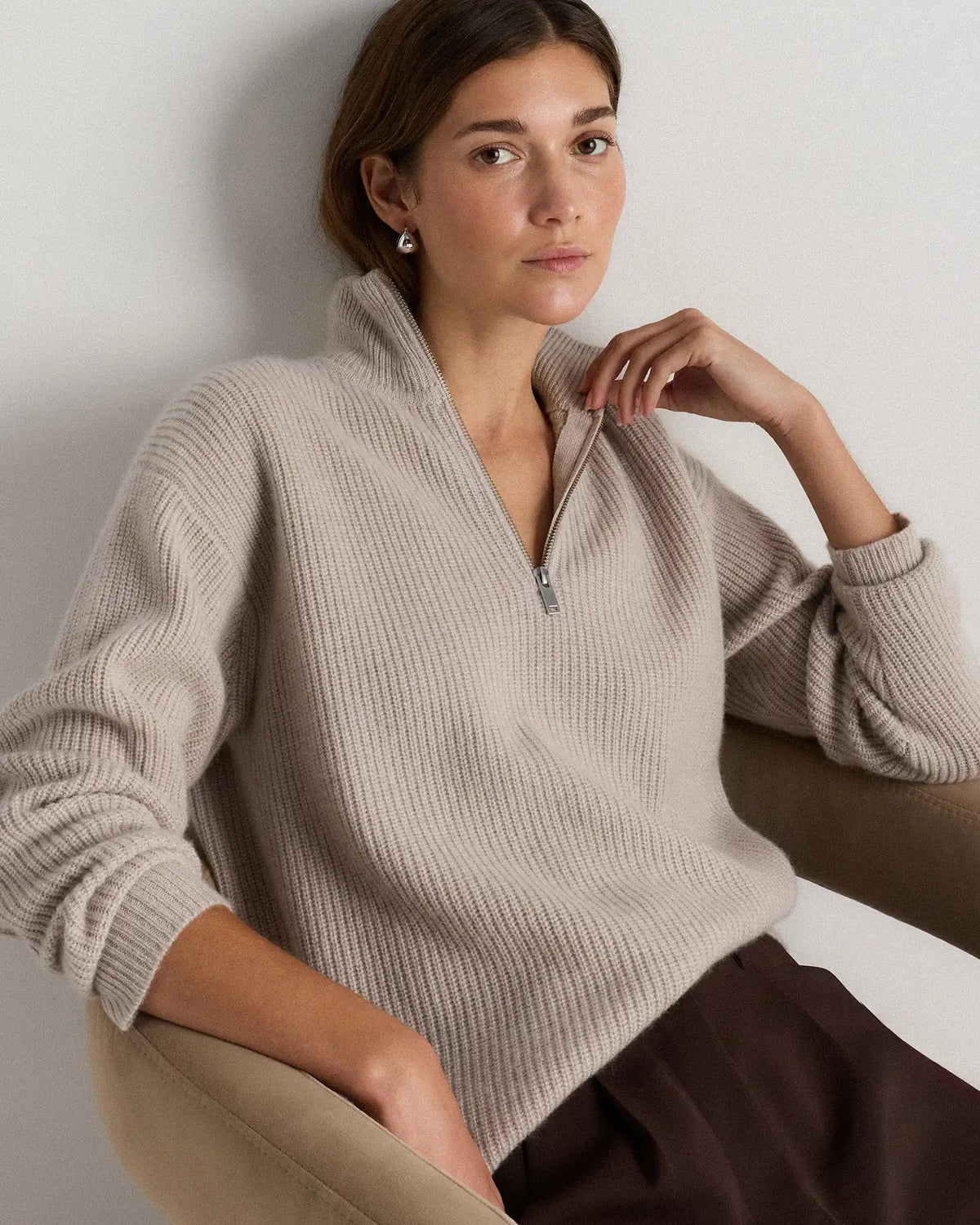 Mongolian Cashmere Fisherman Quarter Zip Sweater