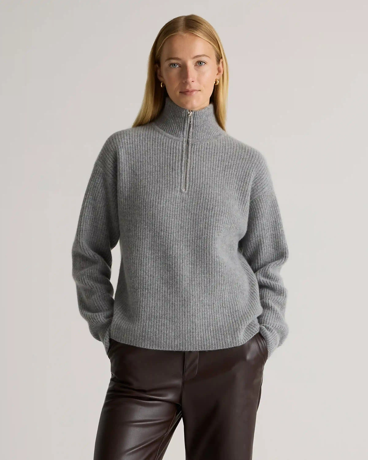 Mongolian Cashmere Fisherman Quarter Zip Sweater