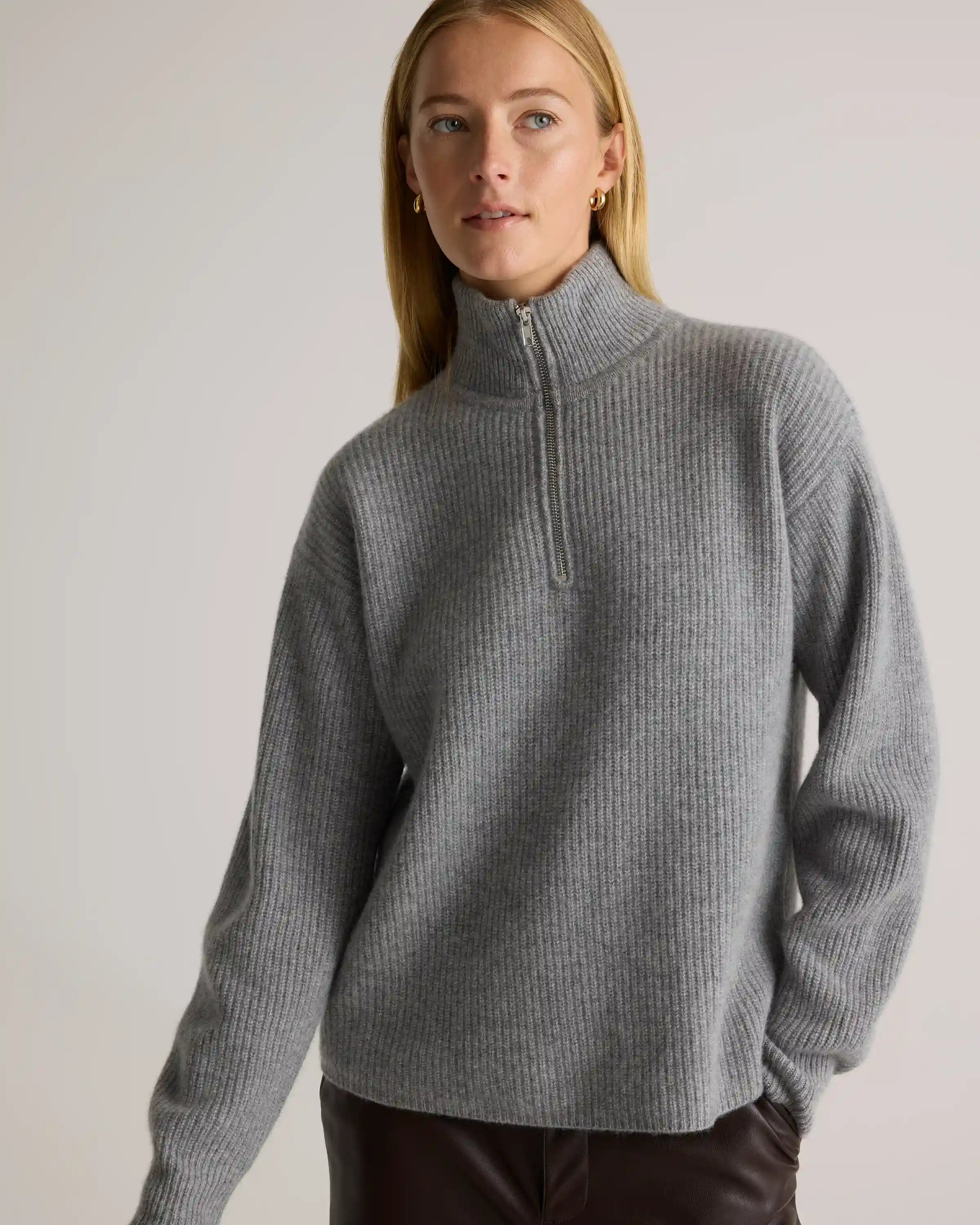 Mongolian Cashmere Fisherman Quarter Zip Sweater