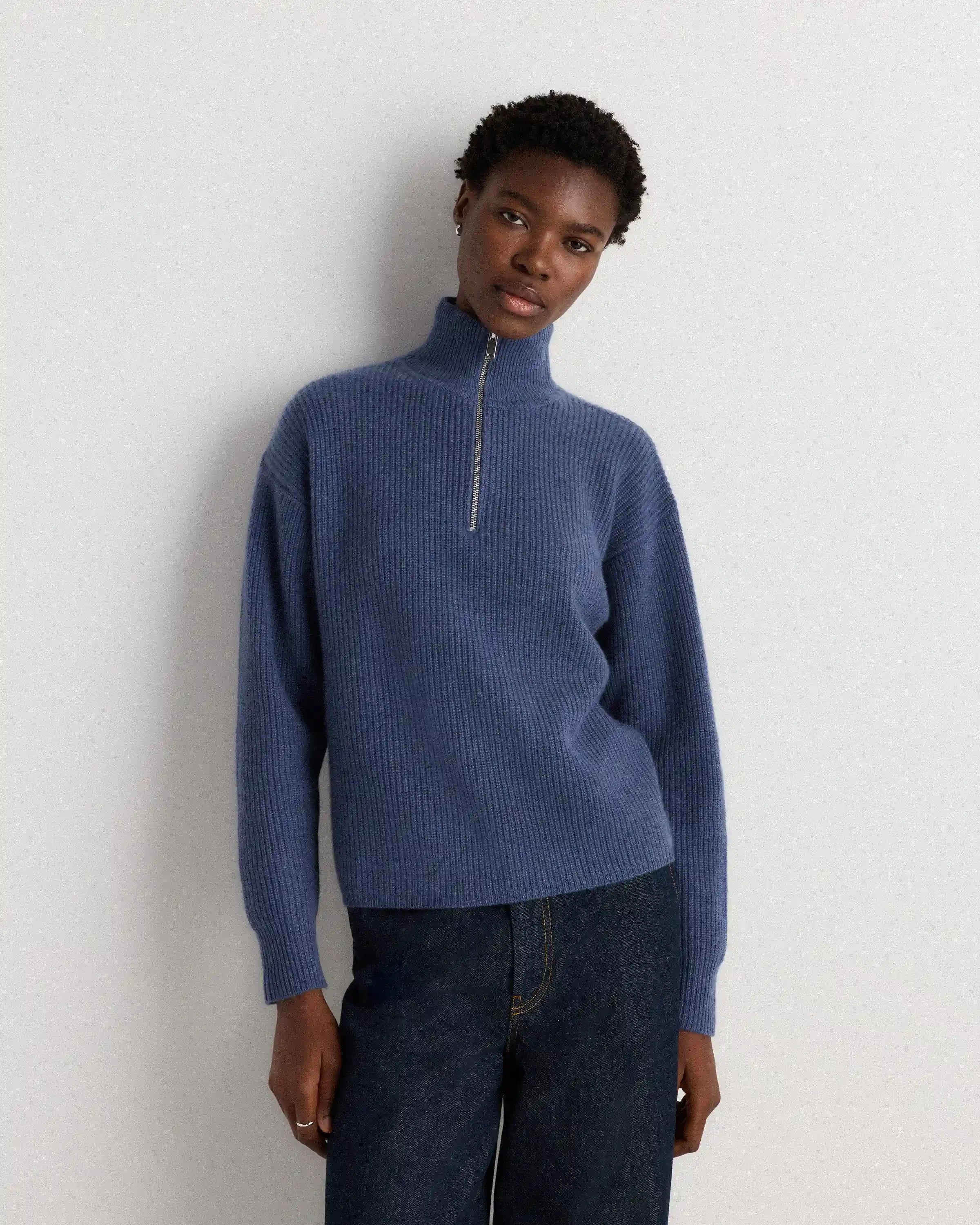 Mongolian Cashmere Fisherman Quarter Zip Sweater