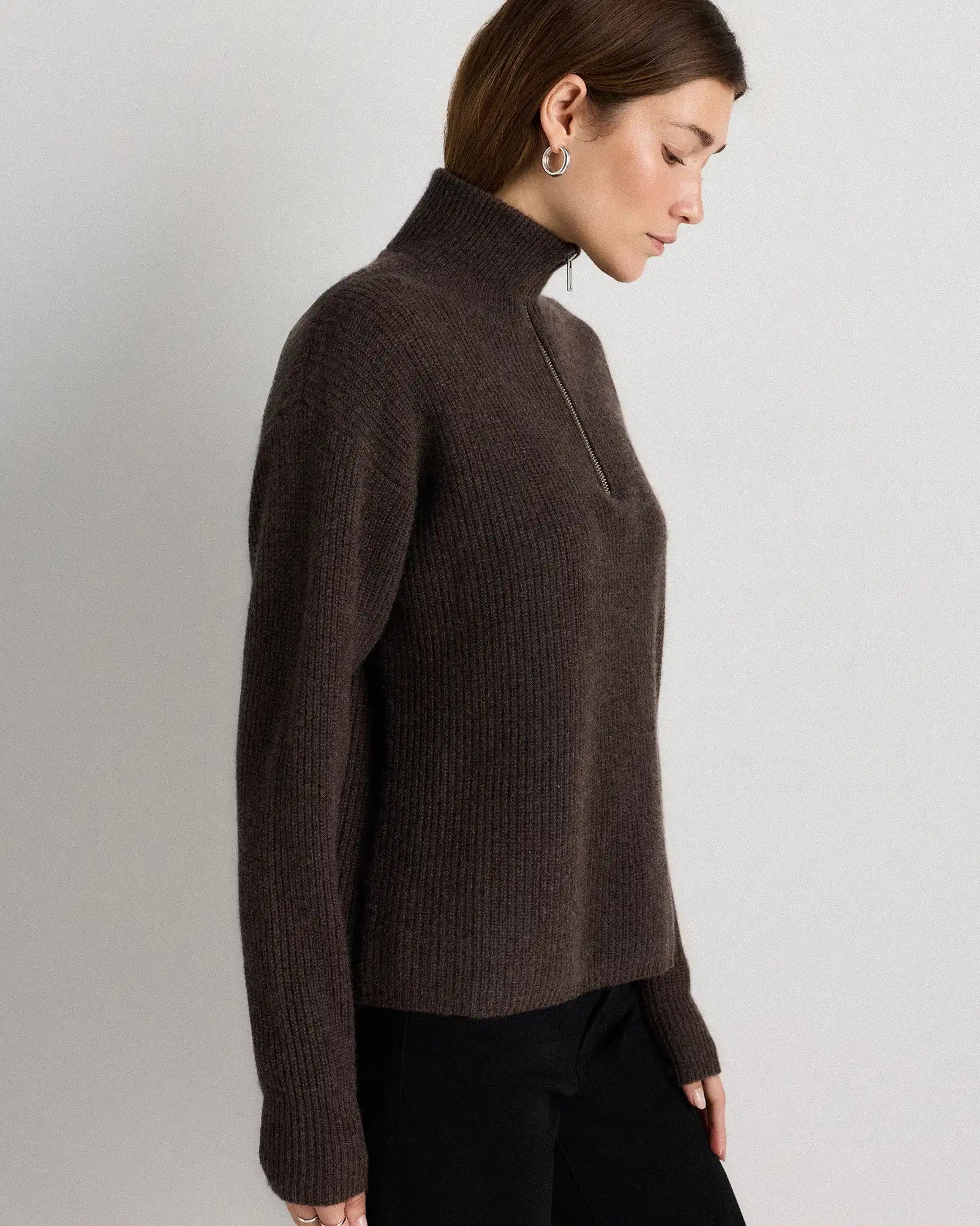 Mongolian Cashmere Fisherman Quarter Zip Sweater