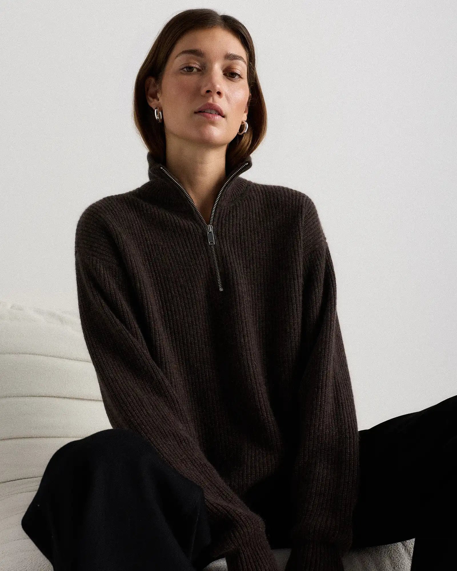 Mongolian Cashmere Fisherman Quarter Zip Sweater