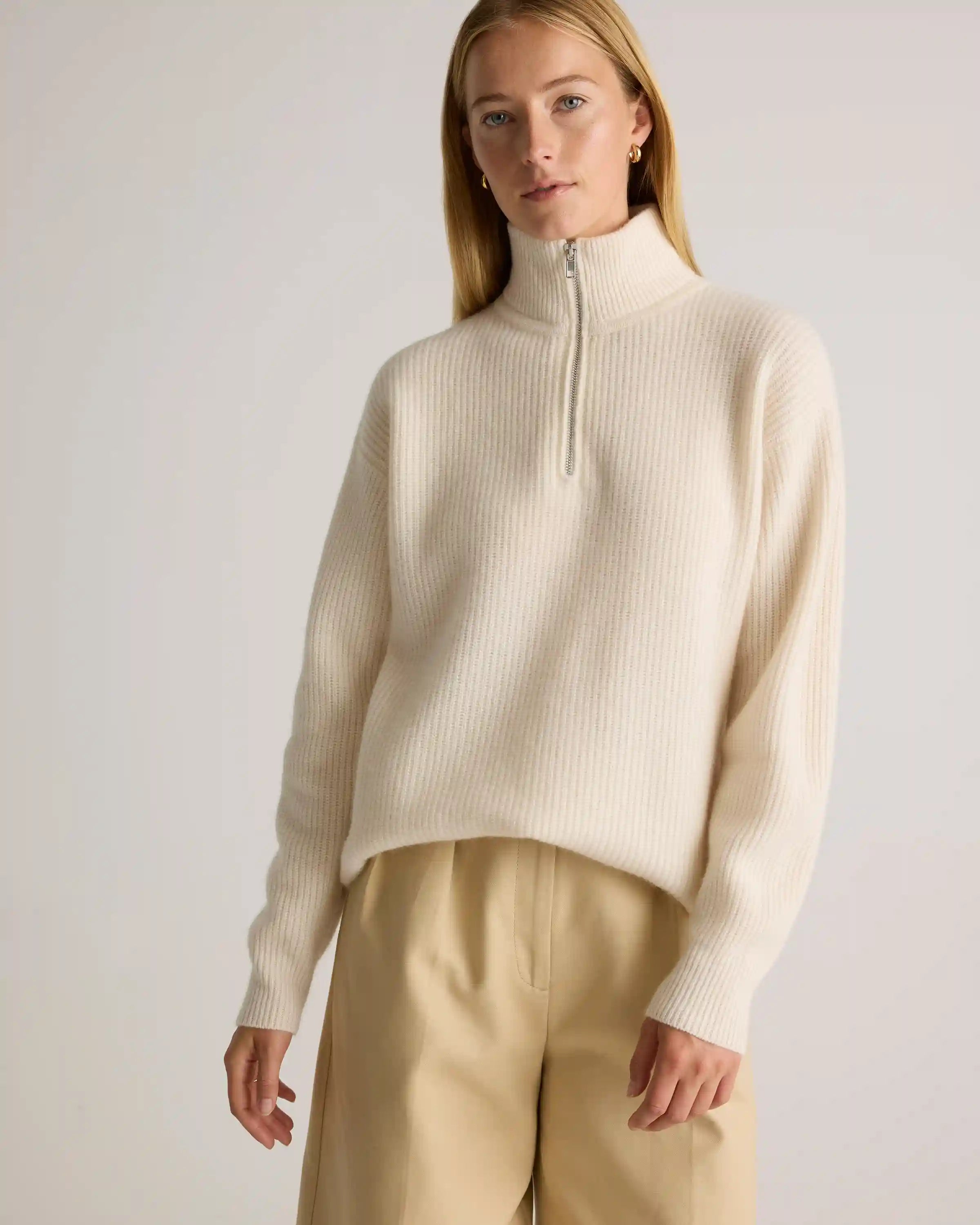 Mongolian Cashmere Fisherman Quarter Zip Sweater