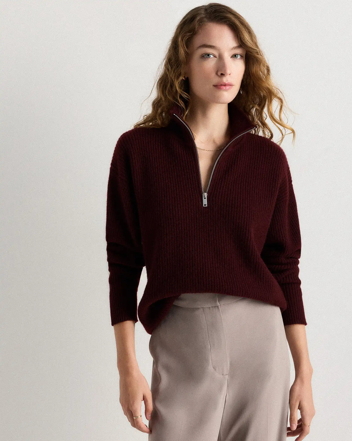 Mongolian Cashmere Fisherman Quarter Zip Sweater