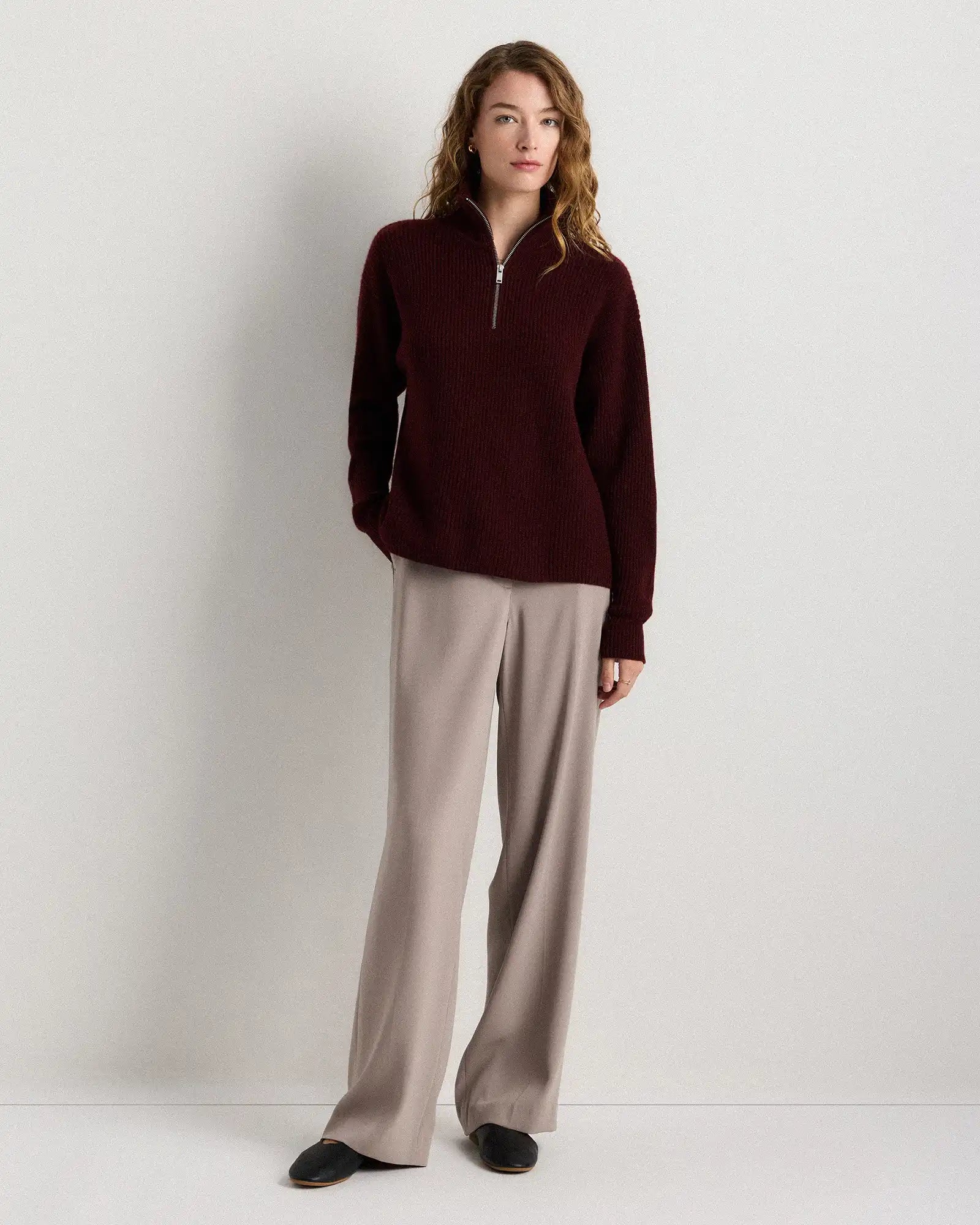 Mongolian Cashmere Fisherman Quarter Zip Sweater