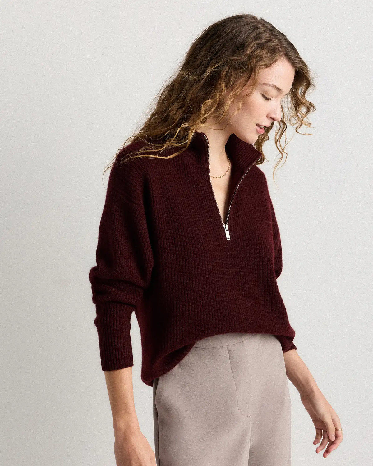 Mongolian Cashmere Fisherman Quarter Zip Sweater