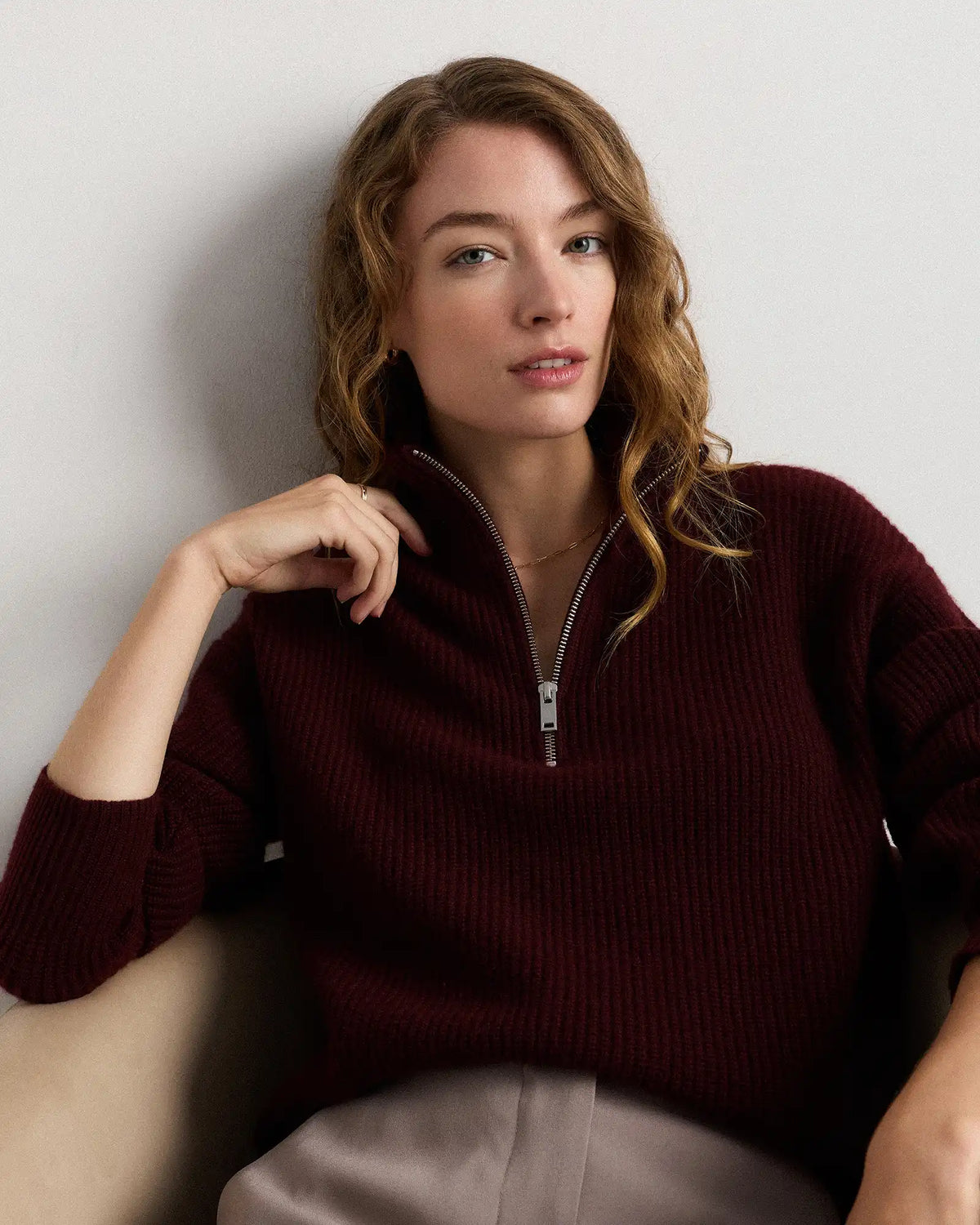 Mongolian Cashmere Fisherman Quarter Zip Sweater