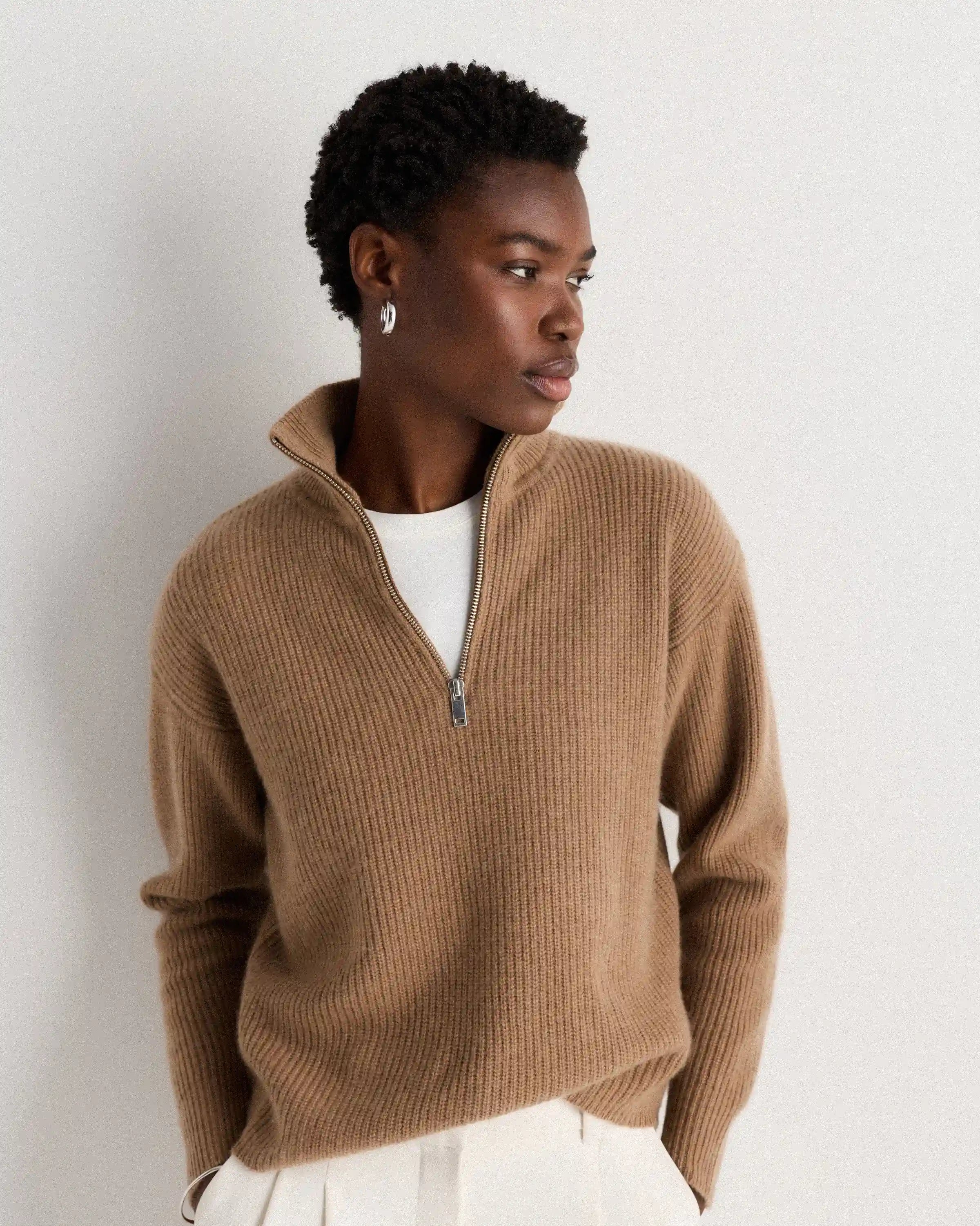 Mongolian Cashmere Fisherman Quarter Zip Sweater