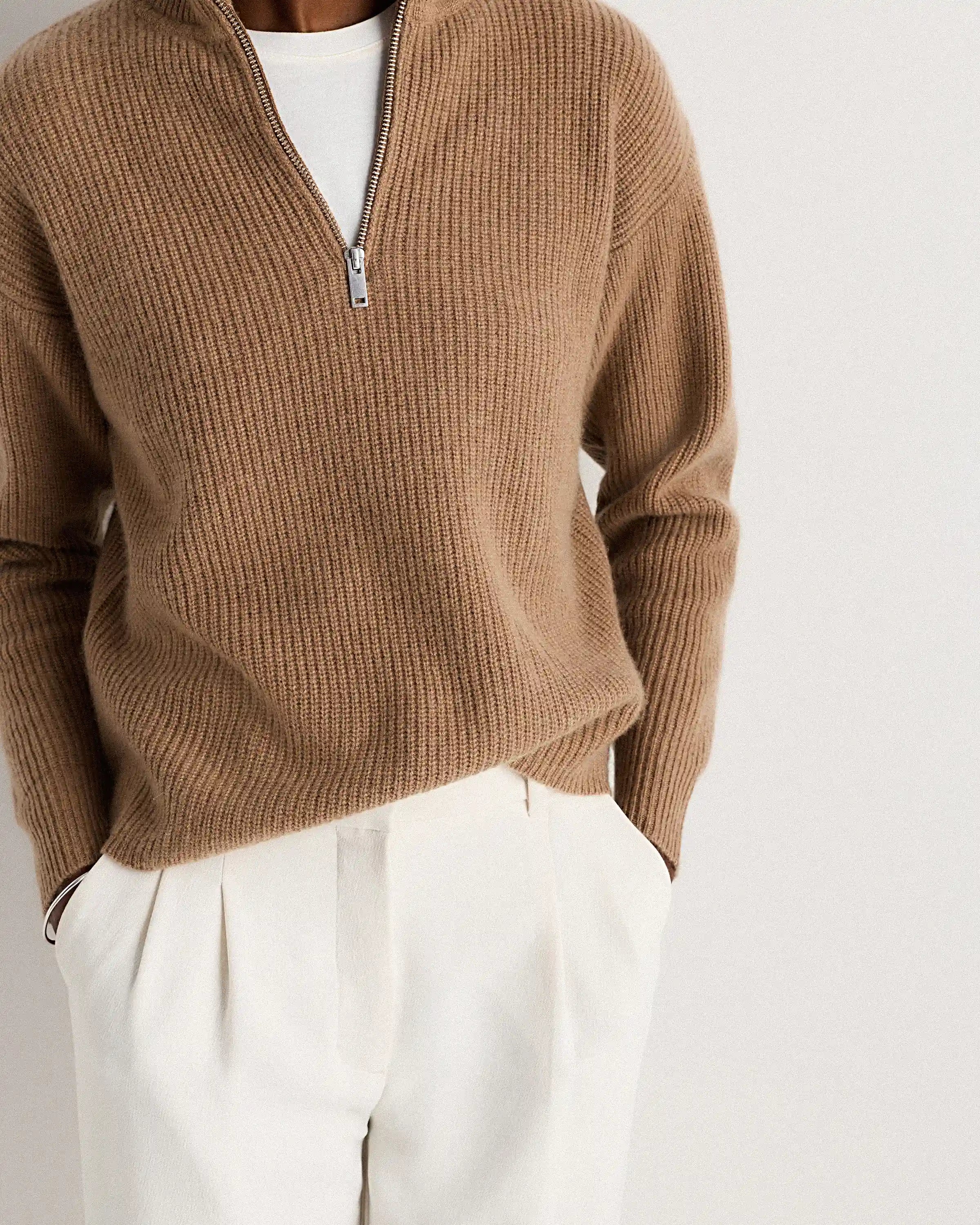 Mongolian Cashmere Fisherman Quarter Zip Sweater