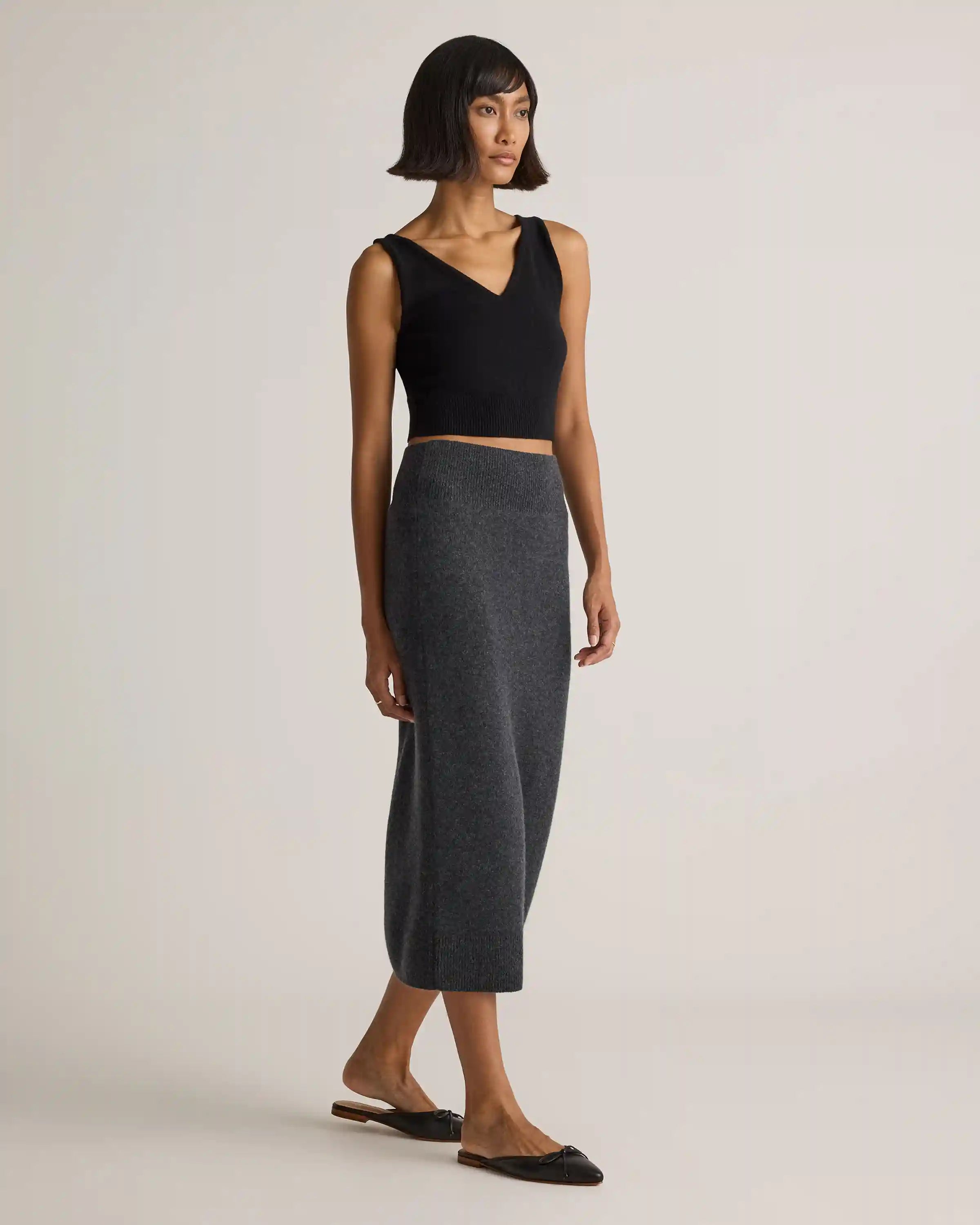 Mongolian Cashmere Fitted Midi Skirt