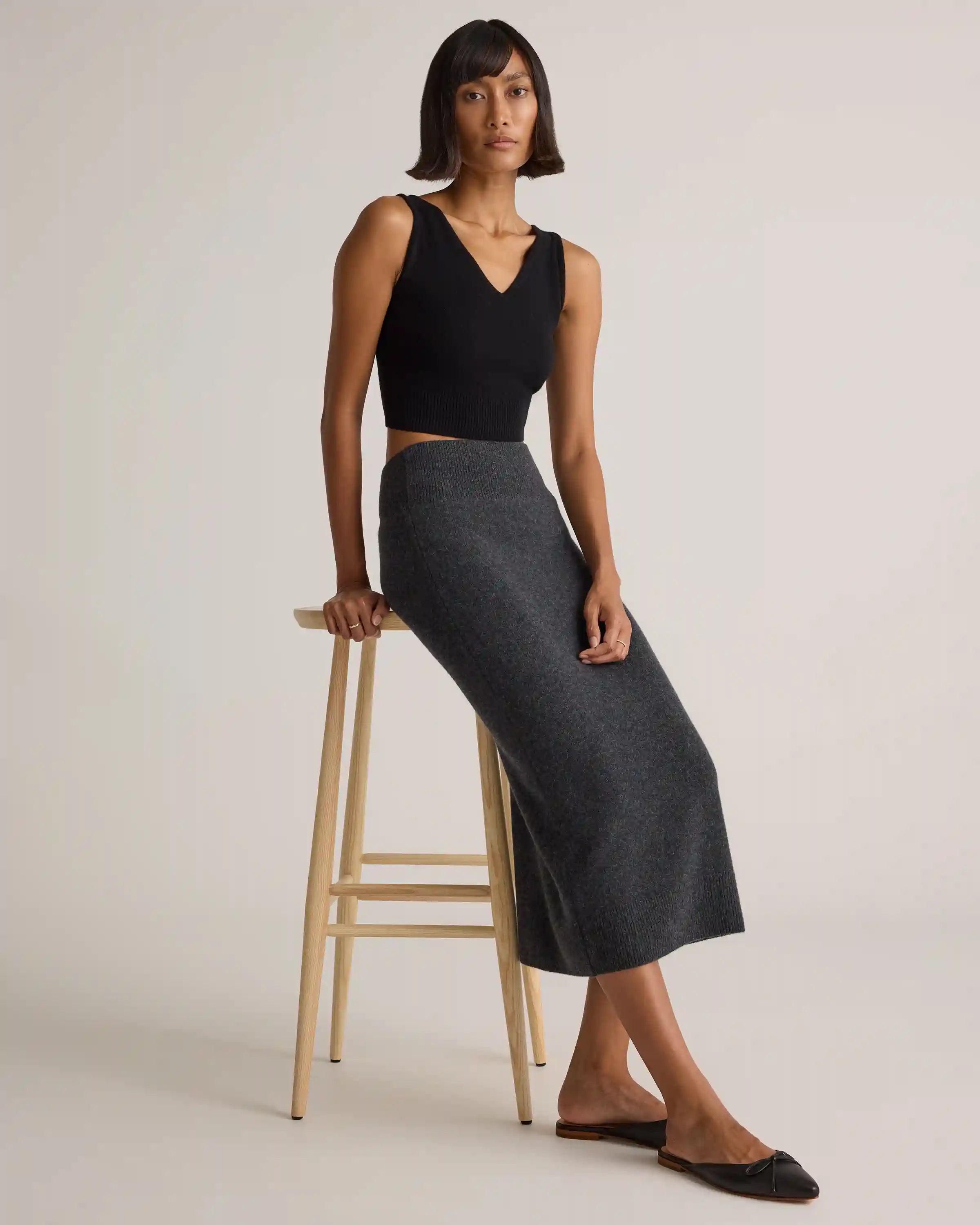 Mongolian Cashmere Fitted Midi Skirt