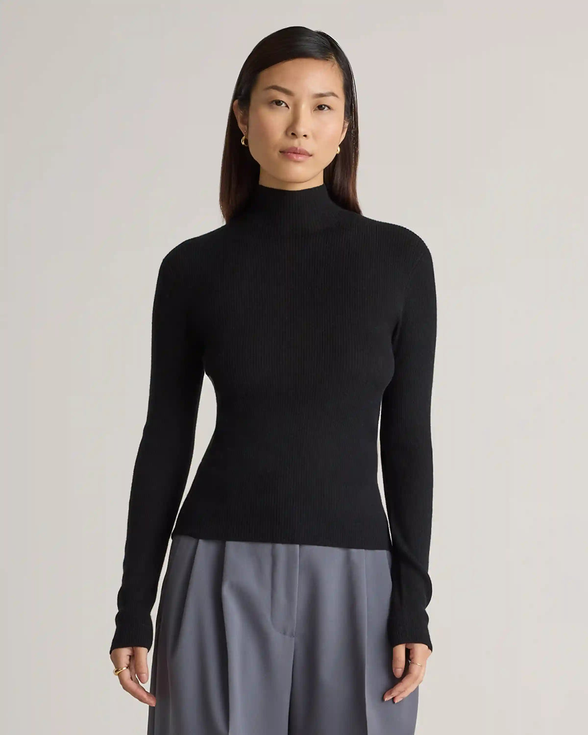 Featherweight Cashmere Ribbed Mockneck Sweater
