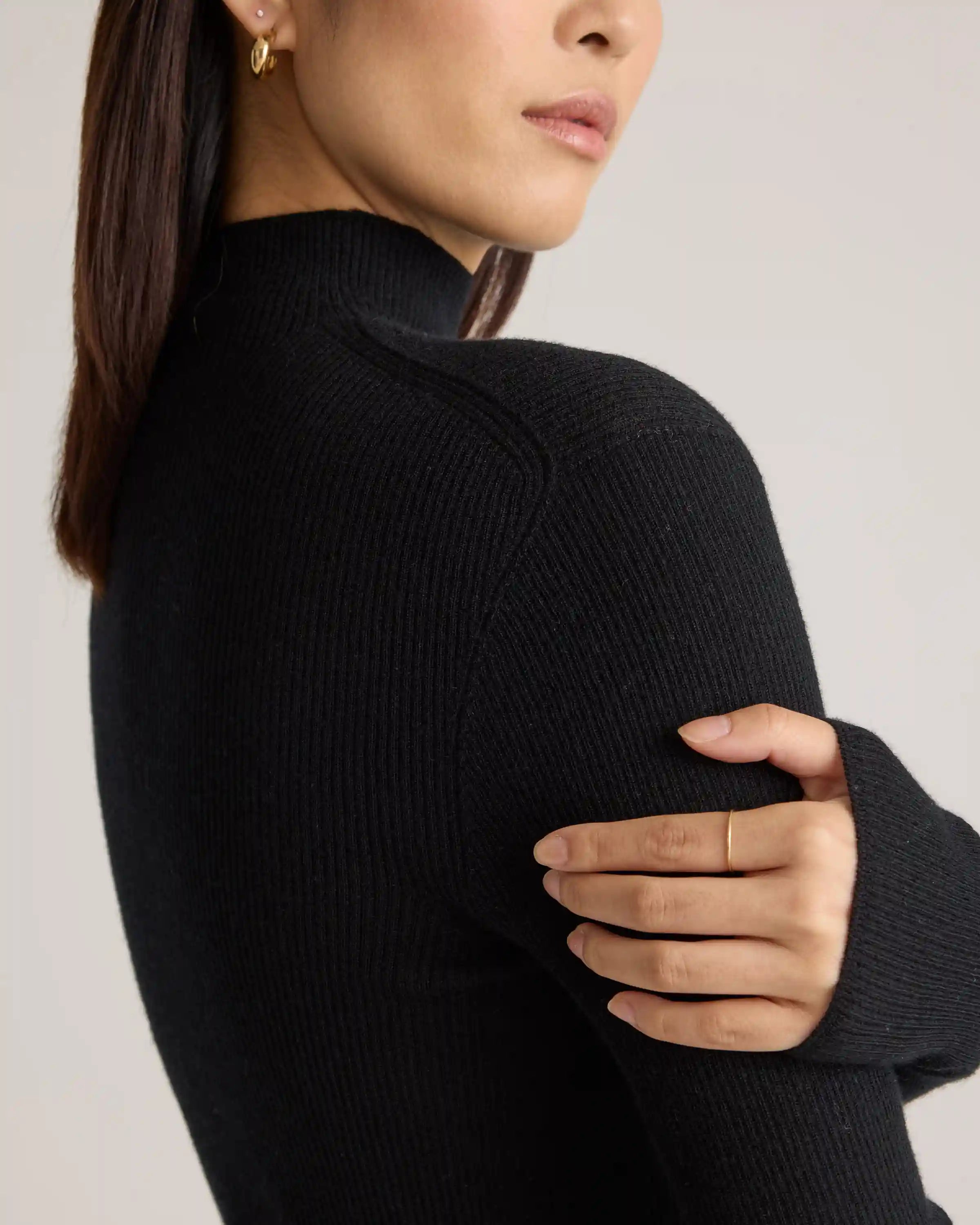 Featherweight Cashmere Ribbed Mockneck Sweater