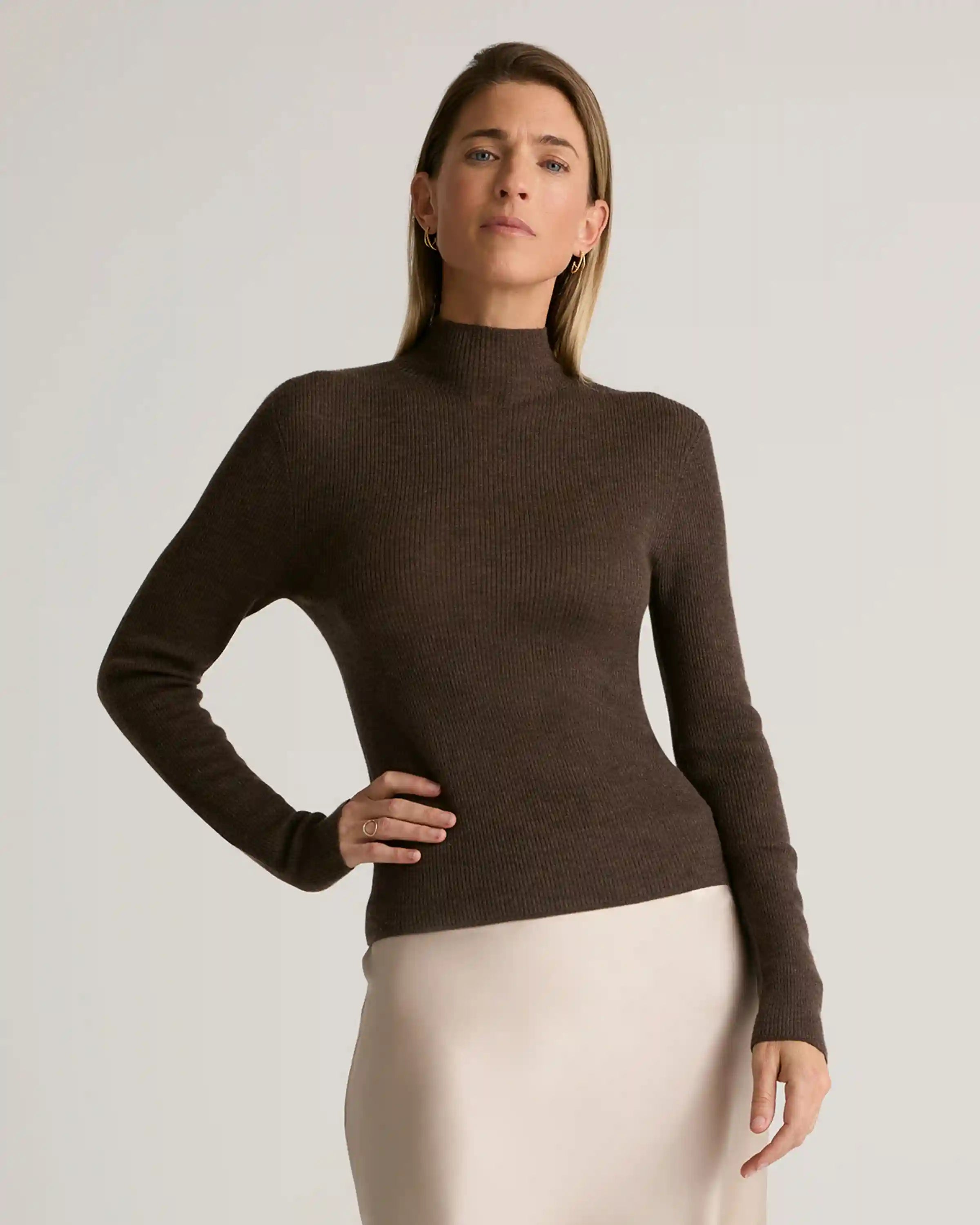 Featherweight Cashmere Ribbed Mockneck Sweater