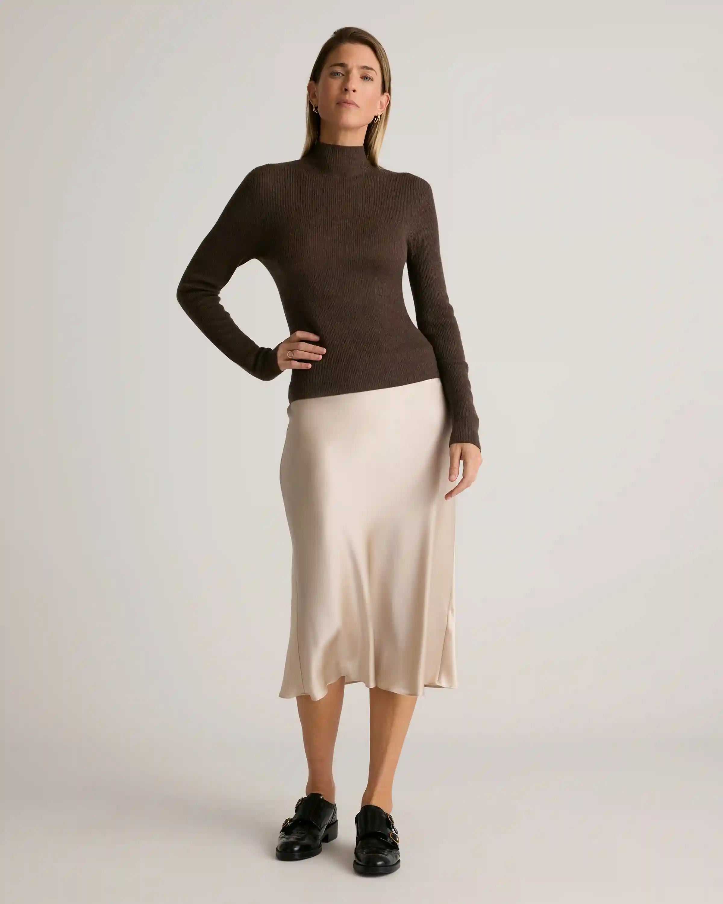Featherweight Cashmere Ribbed Mockneck Sweater