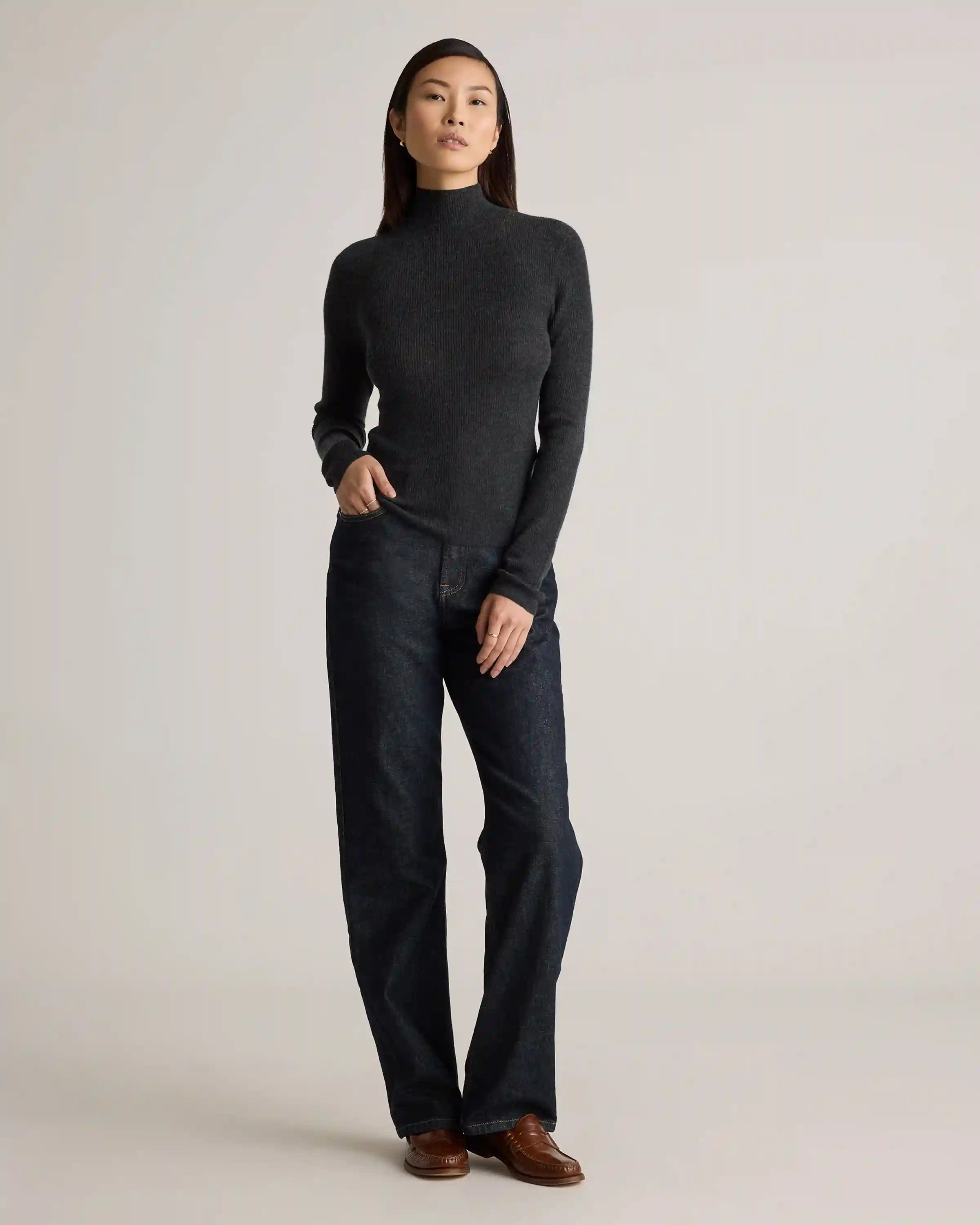 Featherweight Cashmere Ribbed Mockneck Sweater