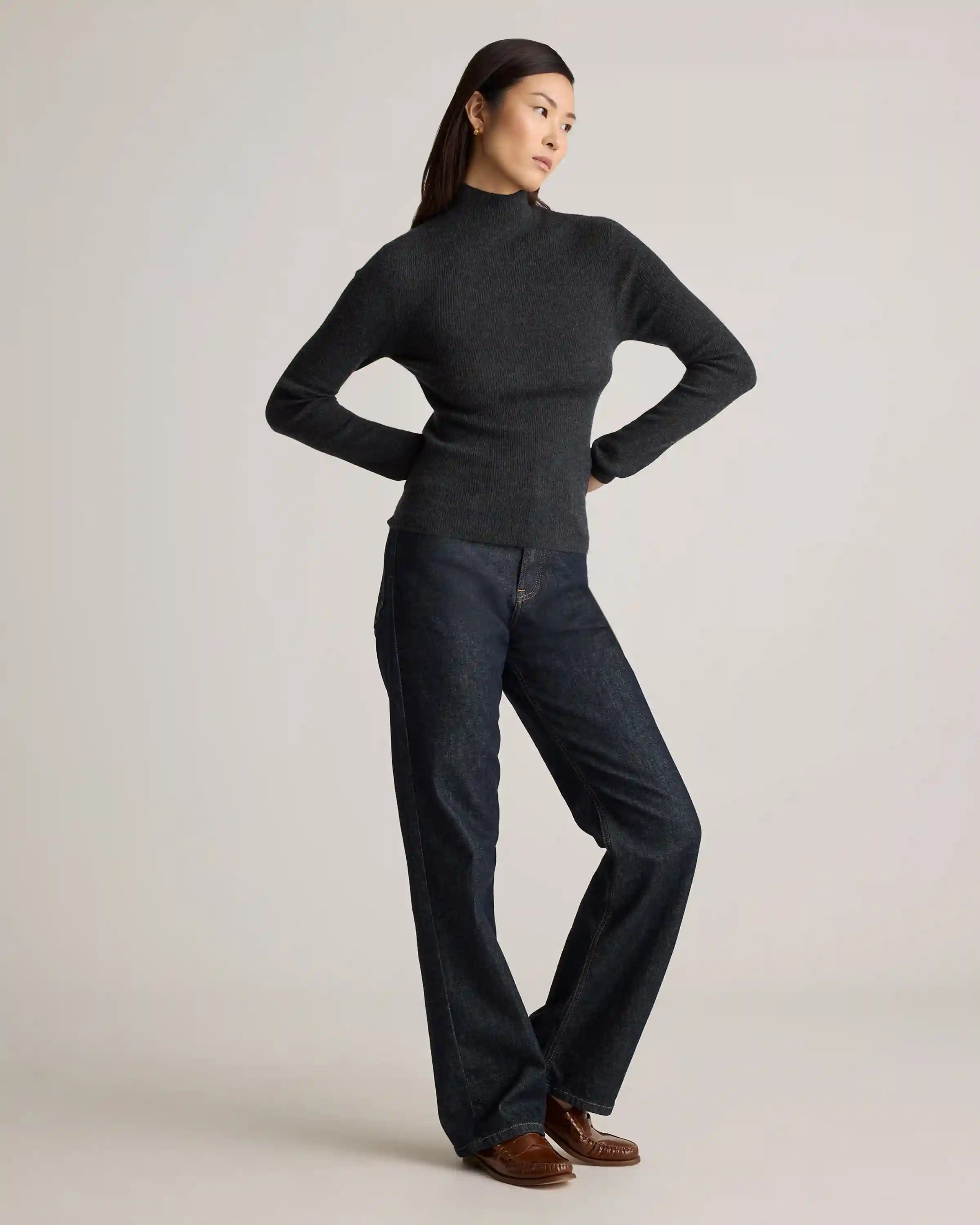 Featherweight Cashmere Ribbed Mockneck Sweater