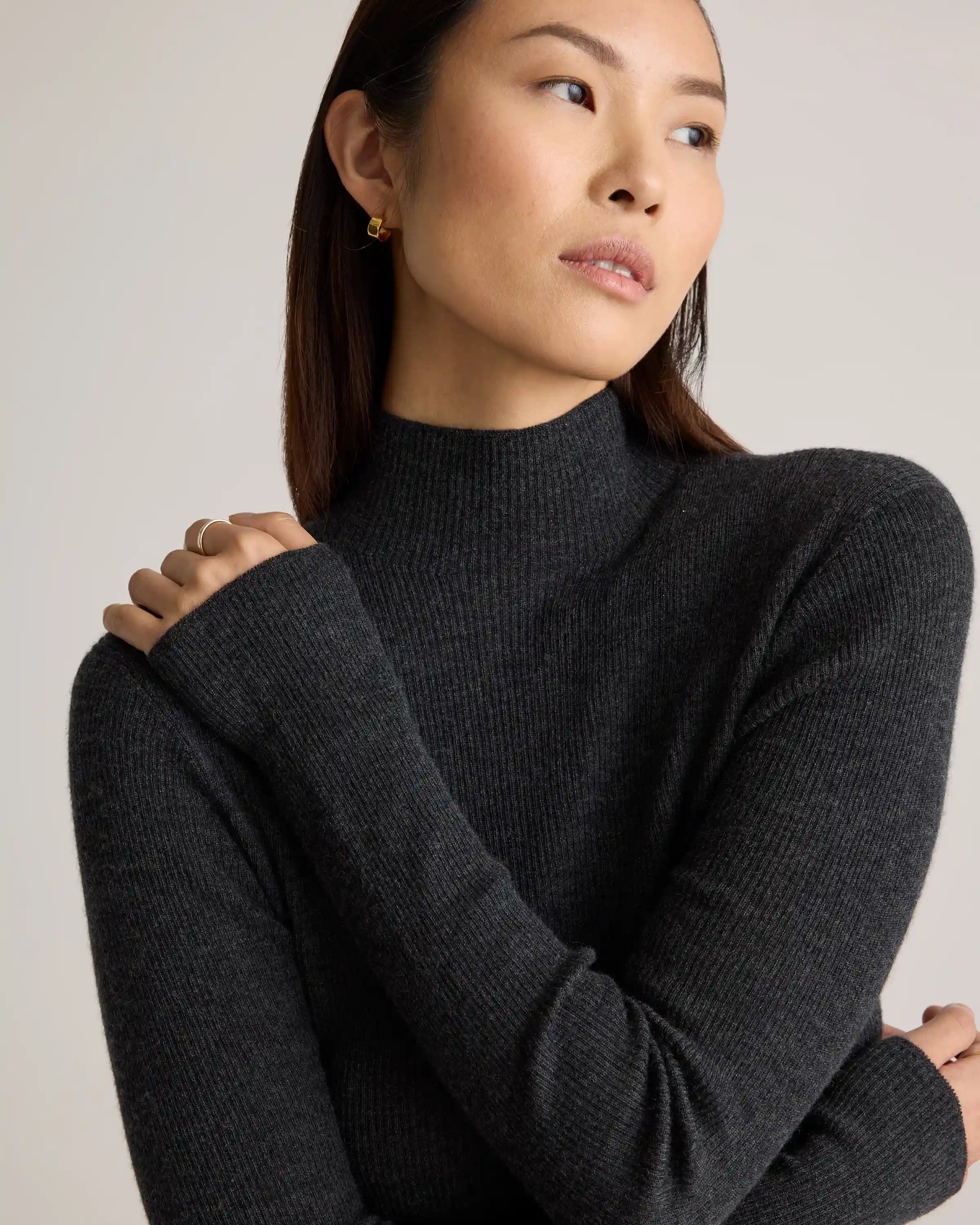 Featherweight Cashmere Ribbed Mockneck Sweater