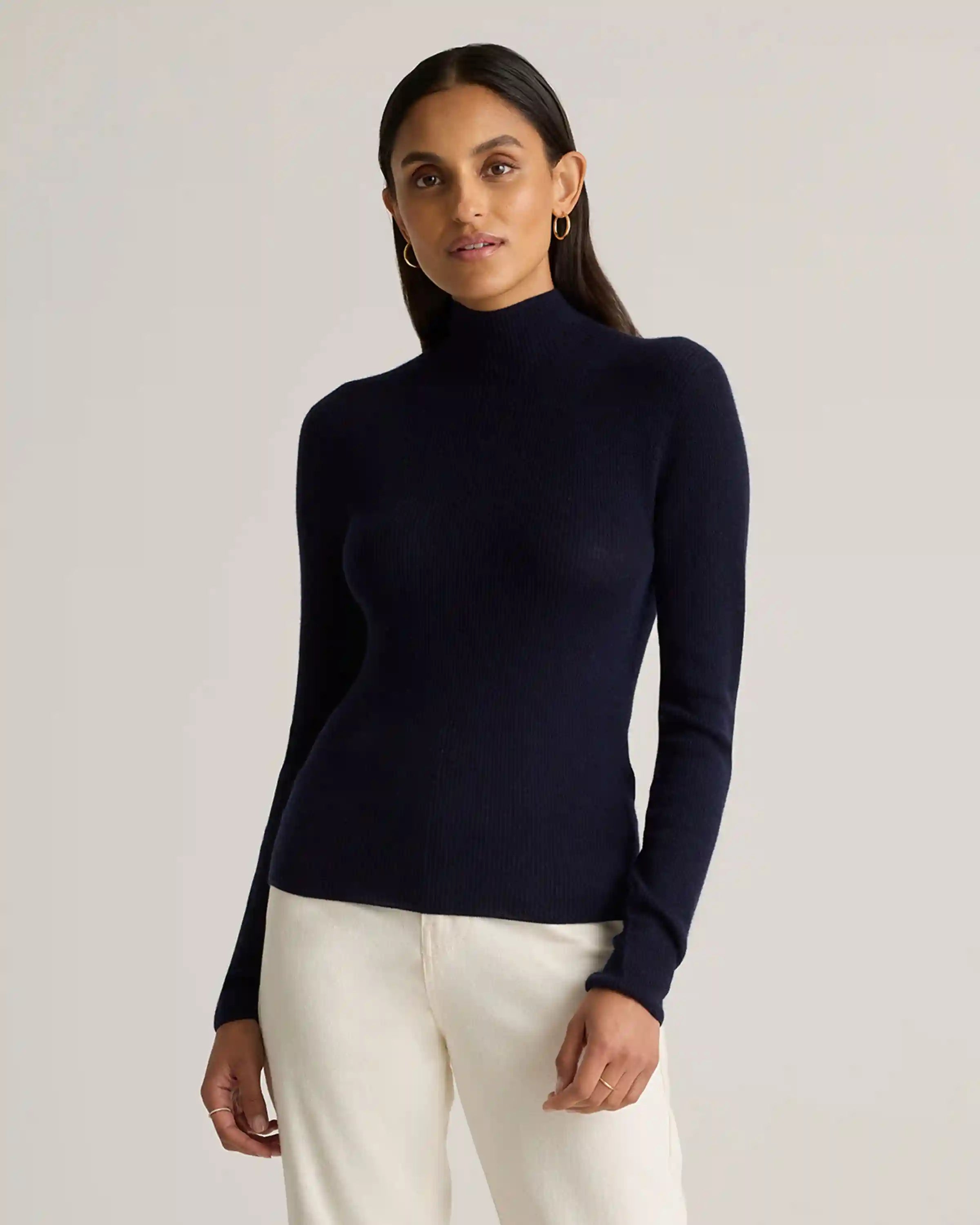 Featherweight Cashmere Ribbed Mockneck Sweater