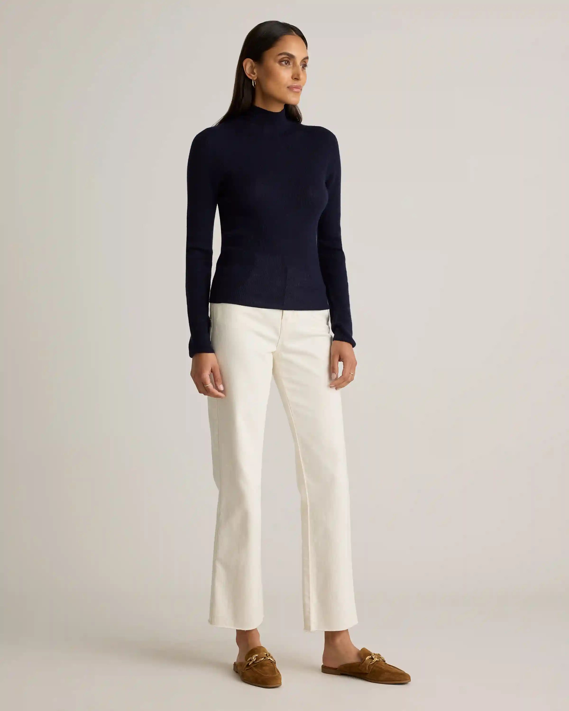 Featherweight Cashmere Ribbed Mockneck Sweater