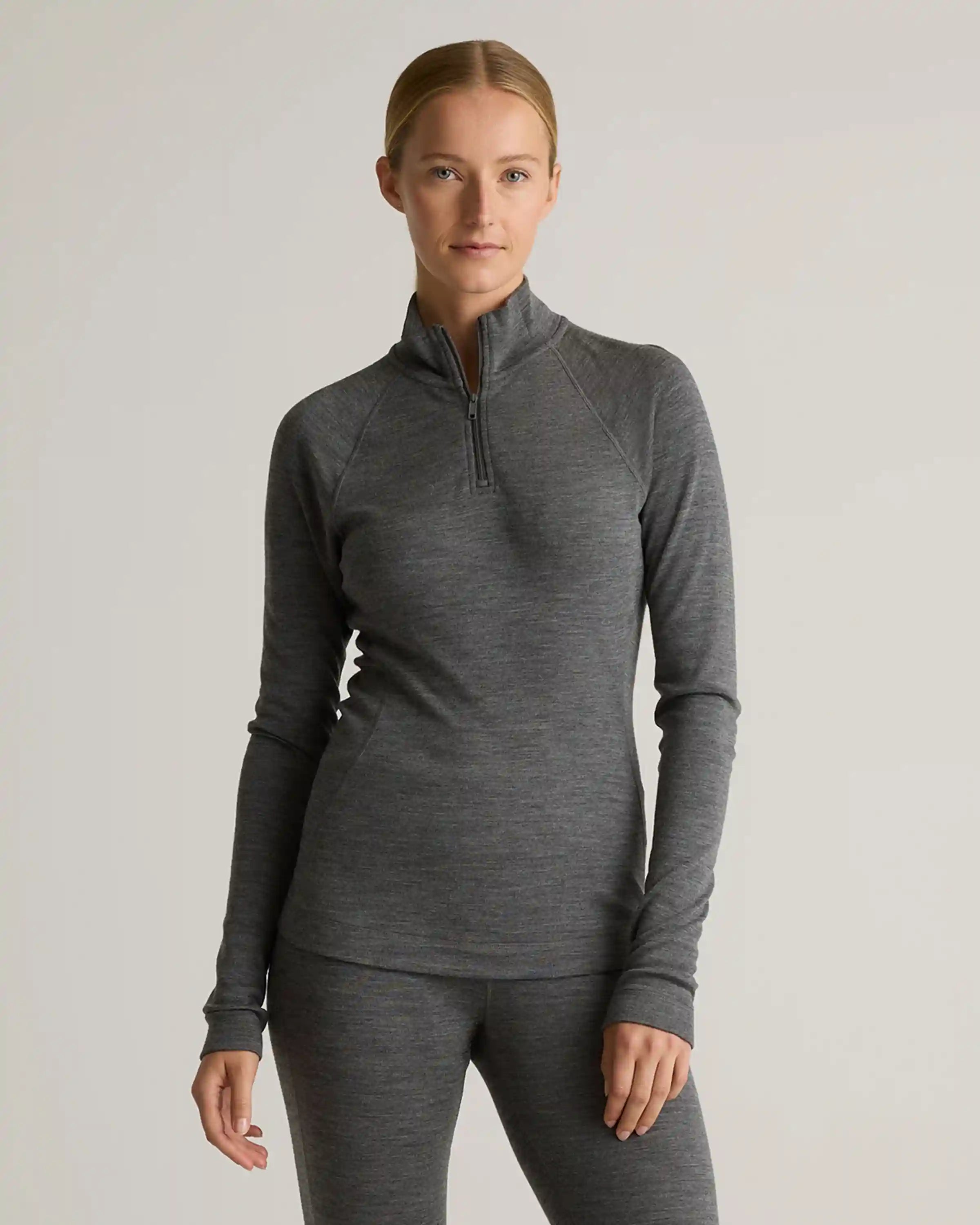 100% Merino Wool Cold Weather Base Layer 1/4 Zip